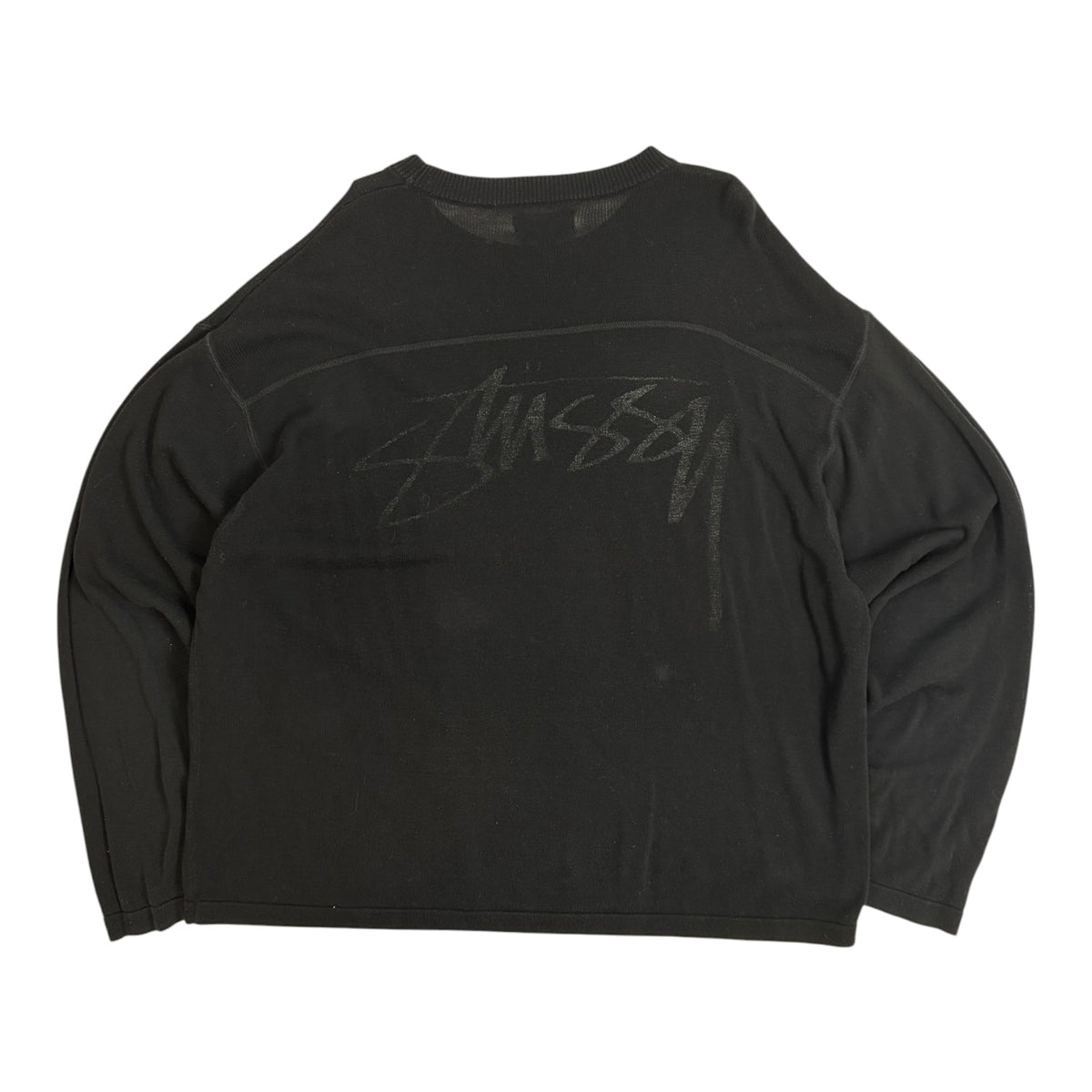 Stussy Cotton Football Pigment Dyed Crewneck Sweatshirt Black