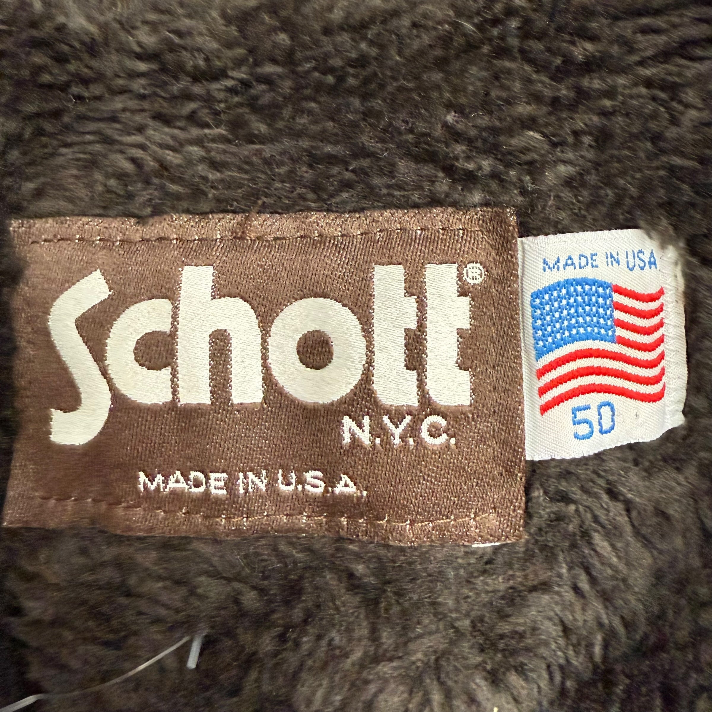 Vintage Schott NYC Sherpa Lined Leather Jacket Brown