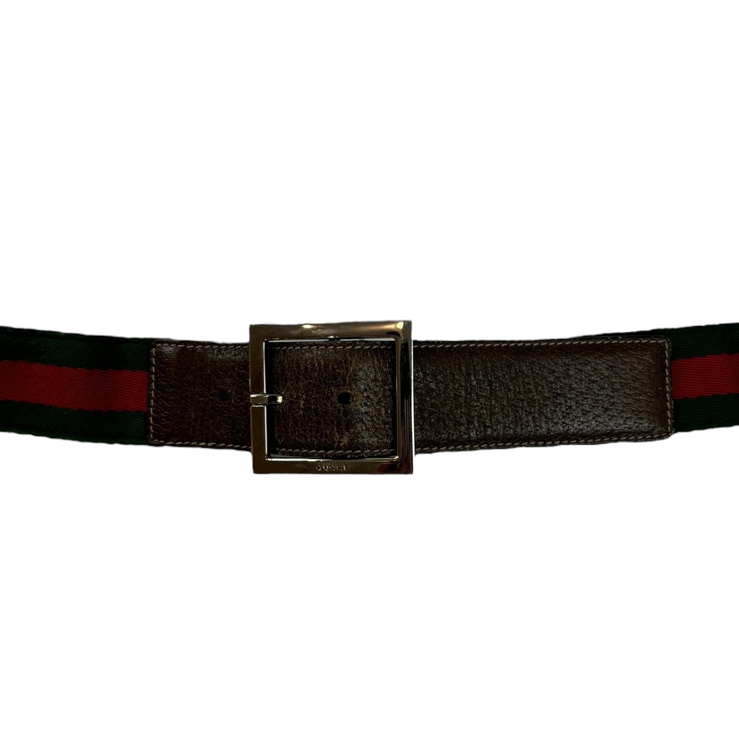 Gucci Leather Canvas Stripe Logo Belt Red/Green
