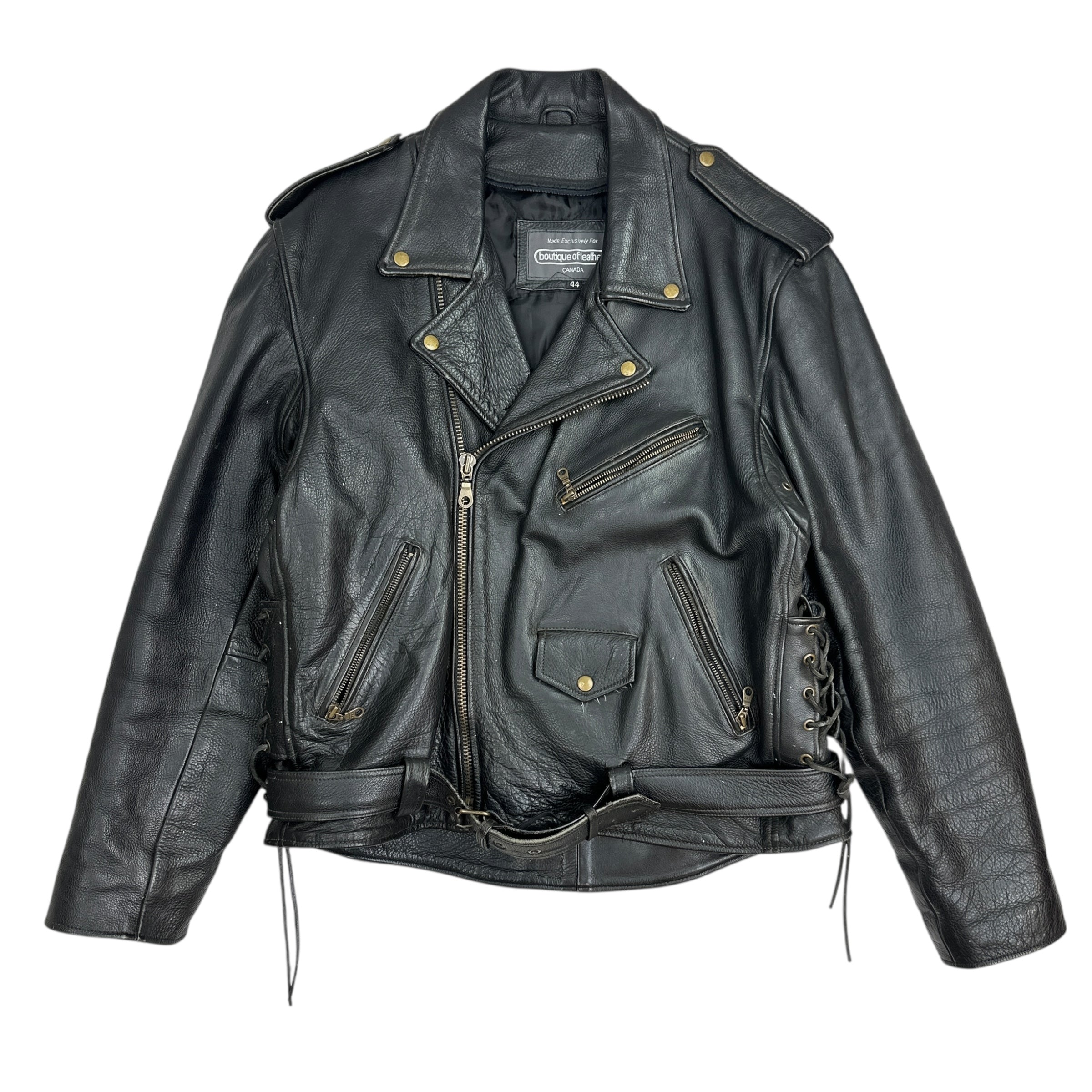 Vintage Leather Biker Jacket Black
