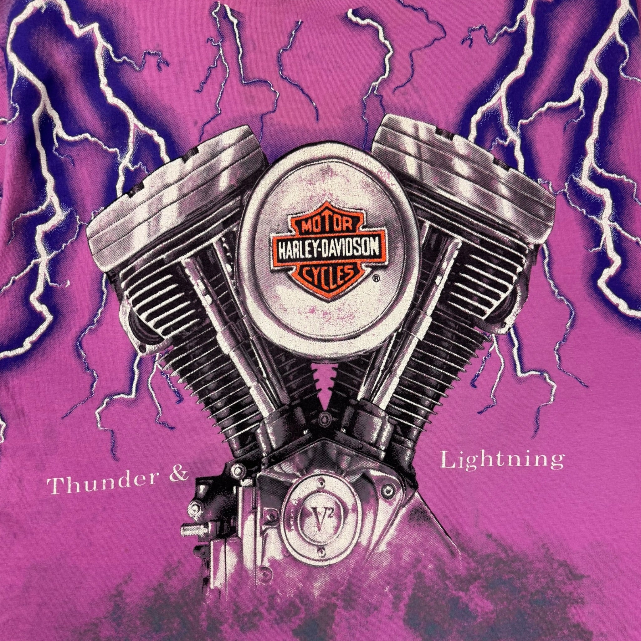 Vintage Harley Davidson ‘Thunder & Lightning’ All Over Print T-Shirt Pink