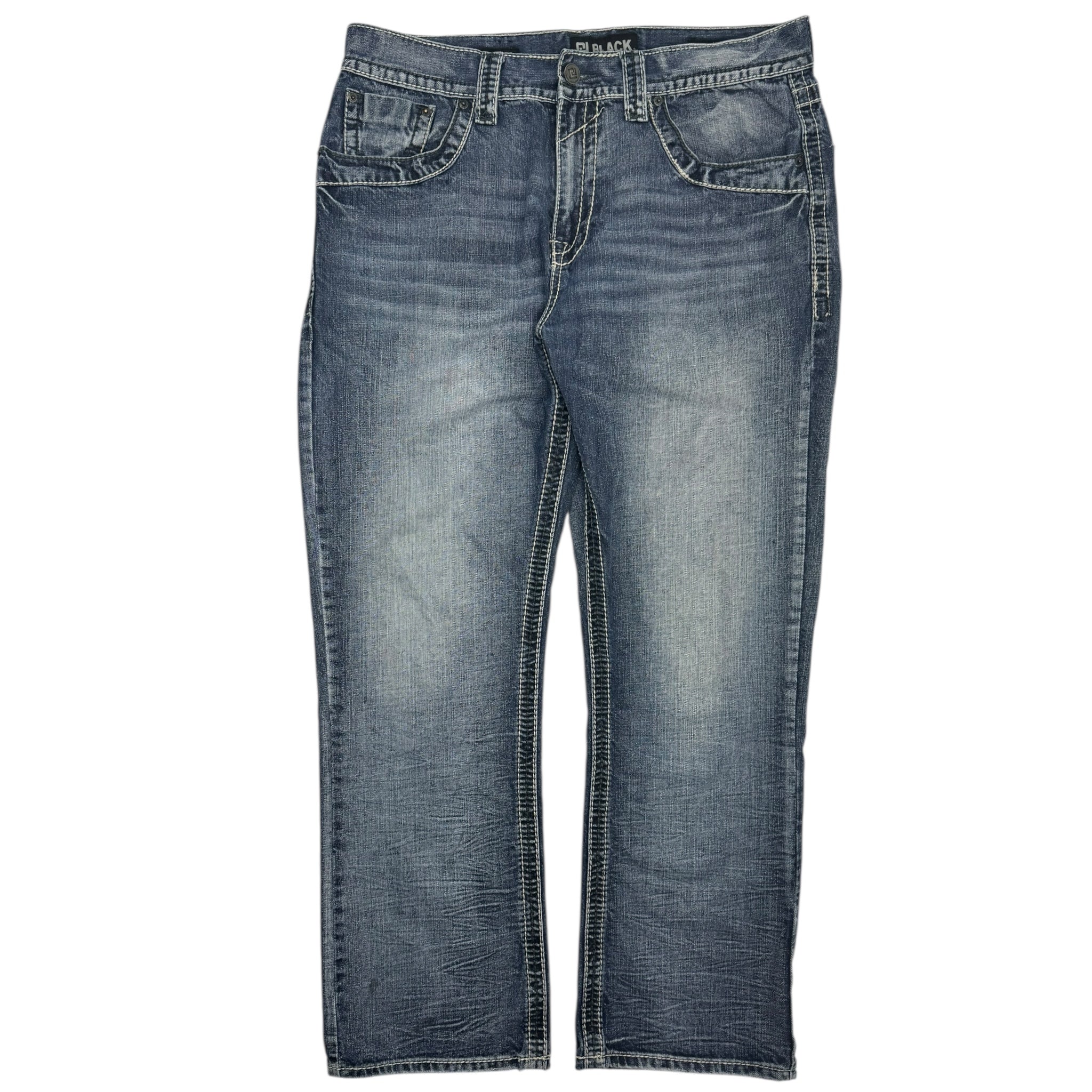 Y2K Black Embroidered Euro Denim Blue Wash Bottoms