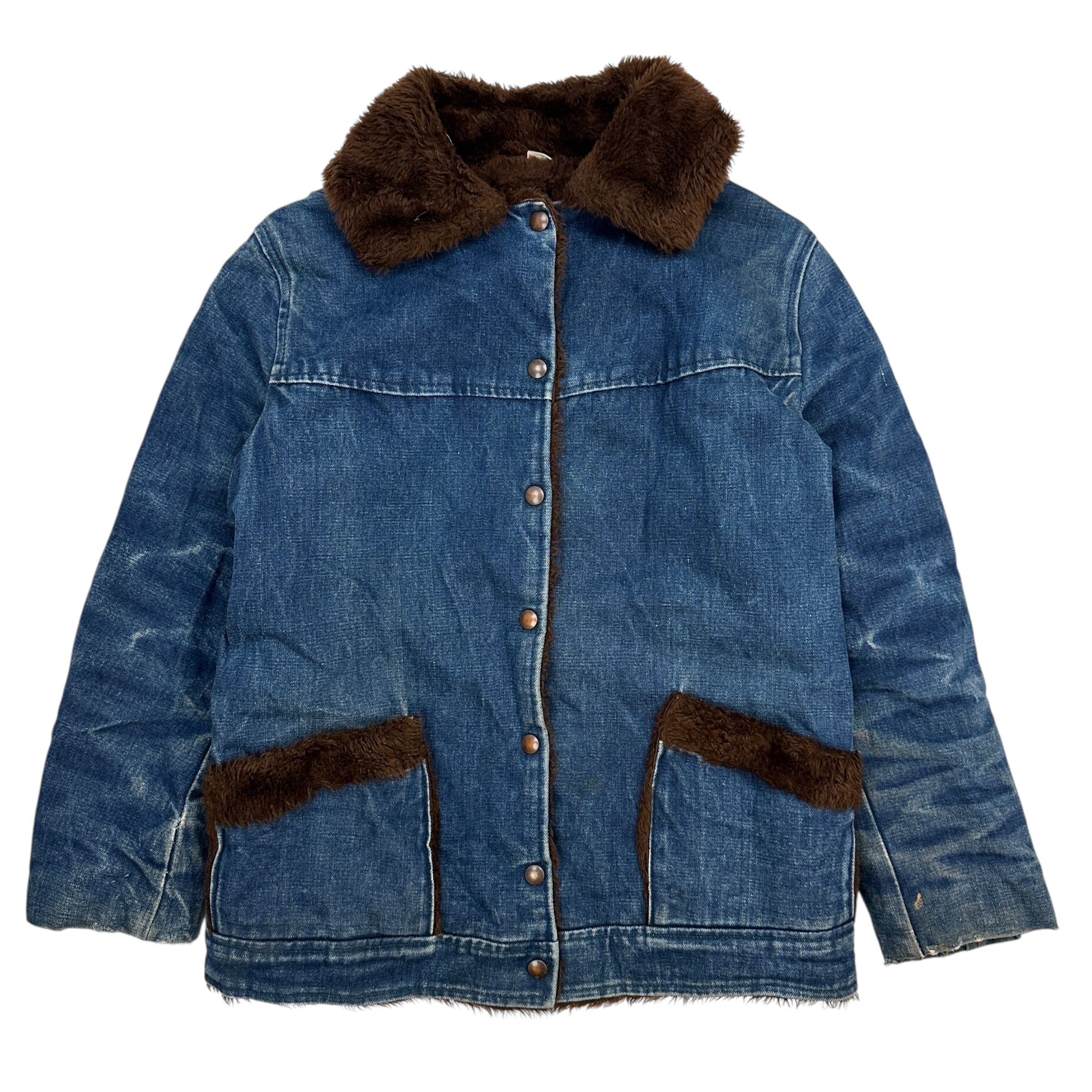 (W) Vintage Faux Fur Denim Barn Coat