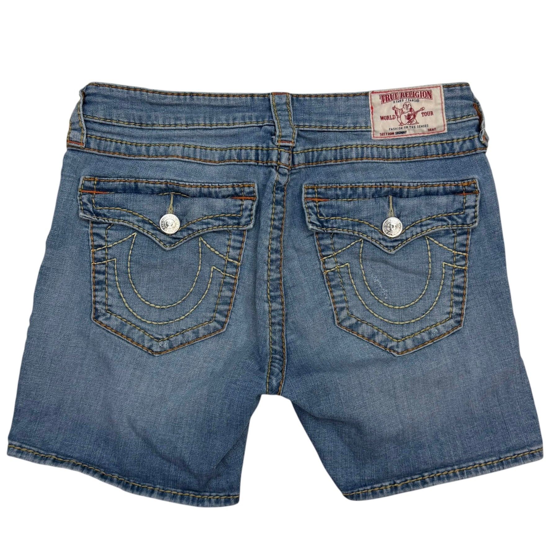(W) Vintage True Religion Distressed Denim Shorts Blue