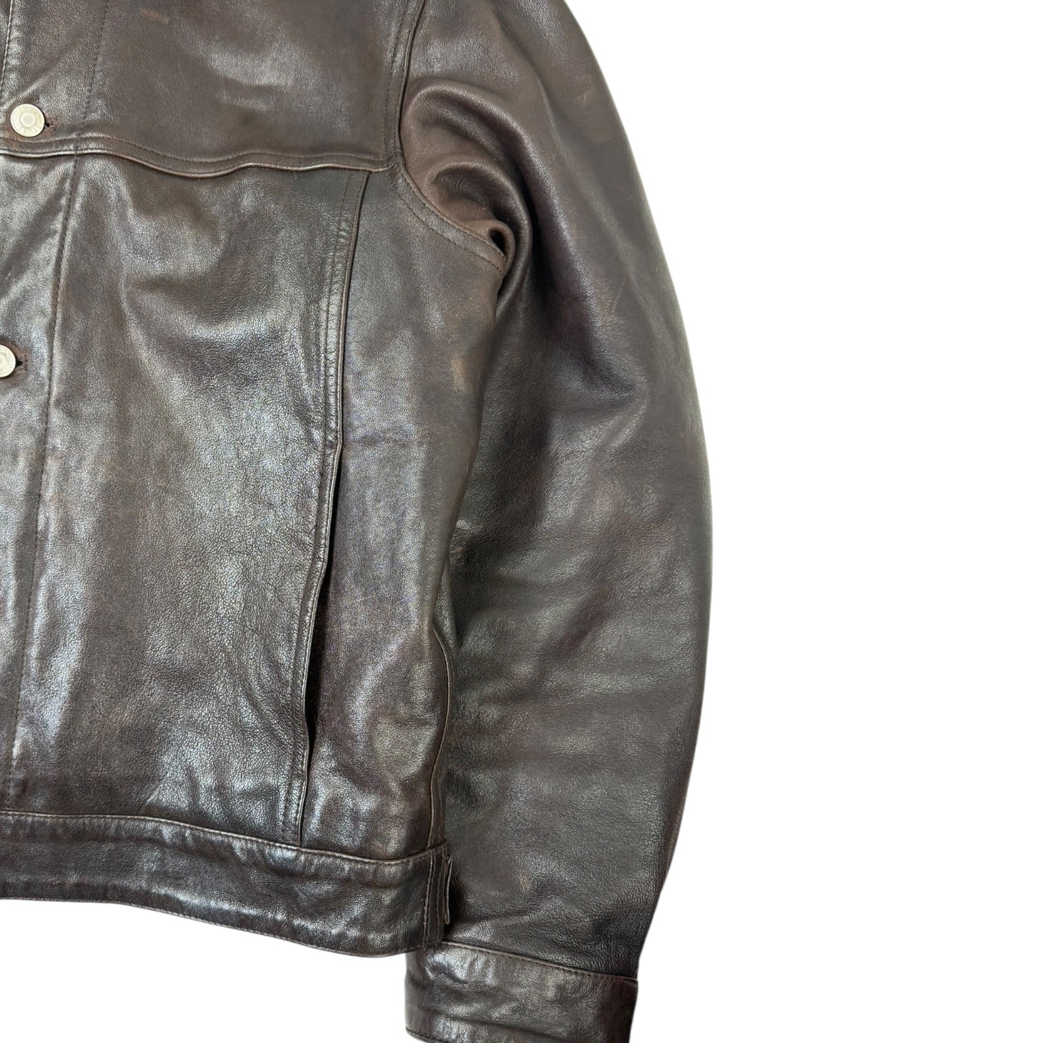 Stussy Leather Trucker Jacket Brown