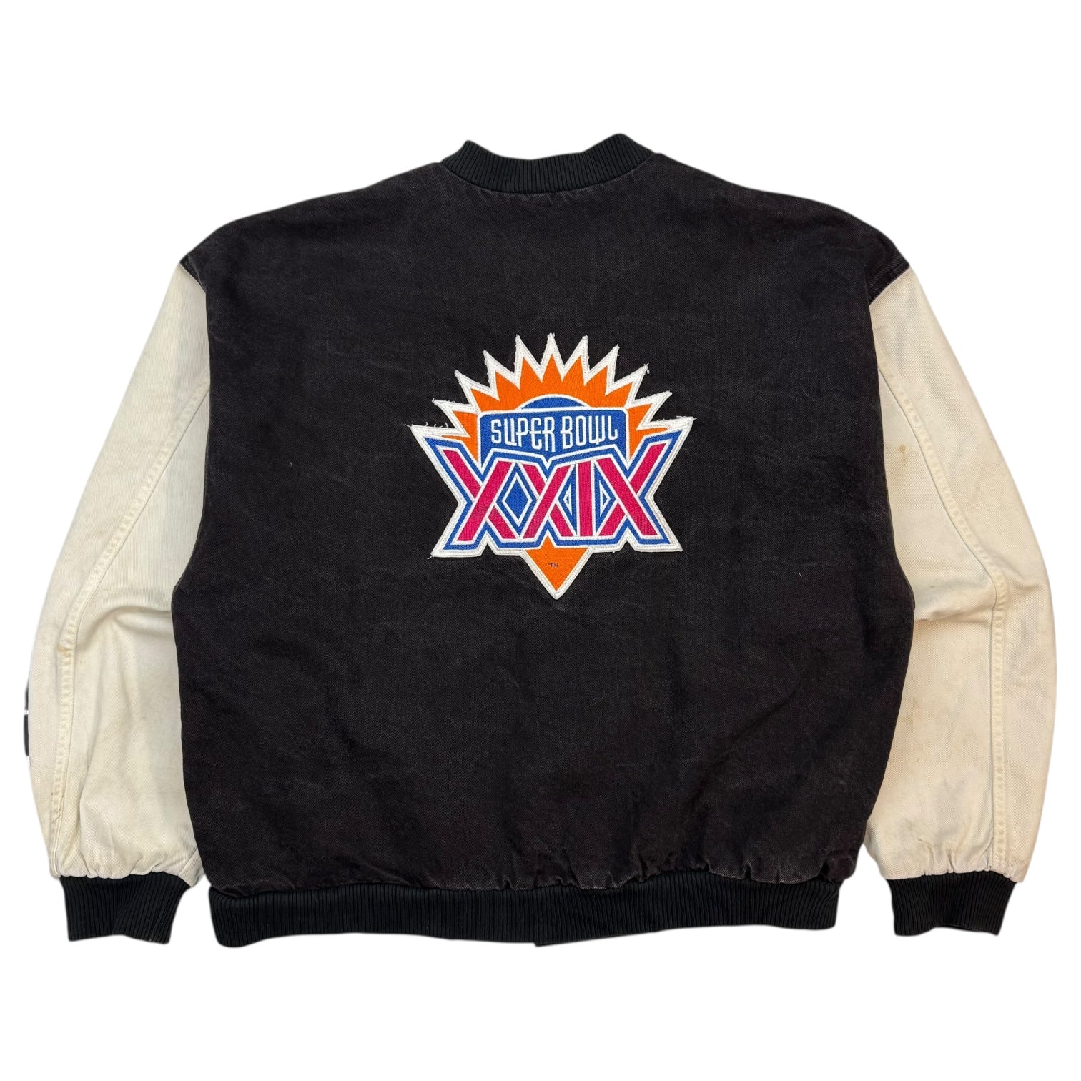 1995 Super Bowl XXIX Budweiser Denim Bomber Jacket Black/White
