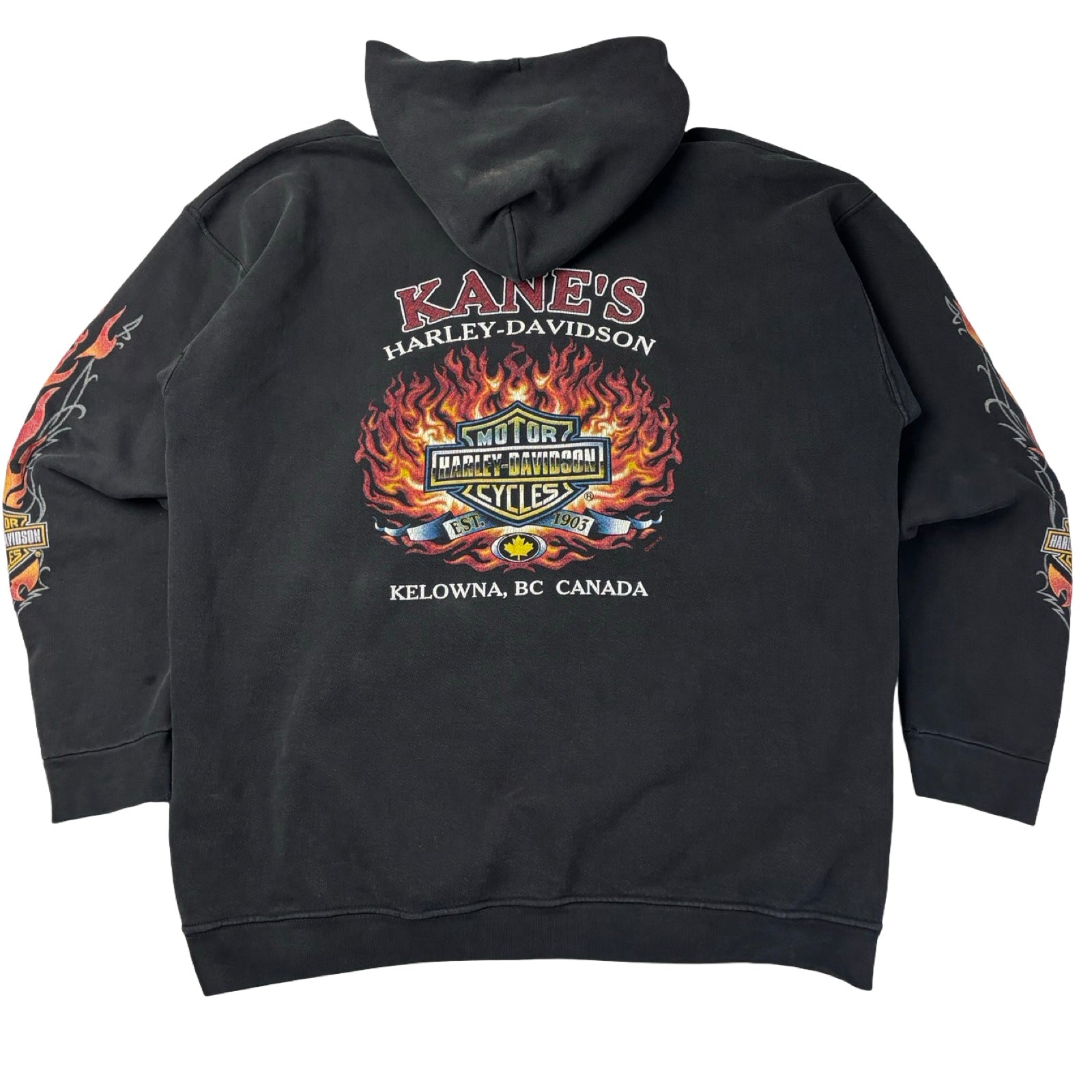 2001 Harley Davidson Kelowna BC Flame Sleeve Zip Up Hoodie