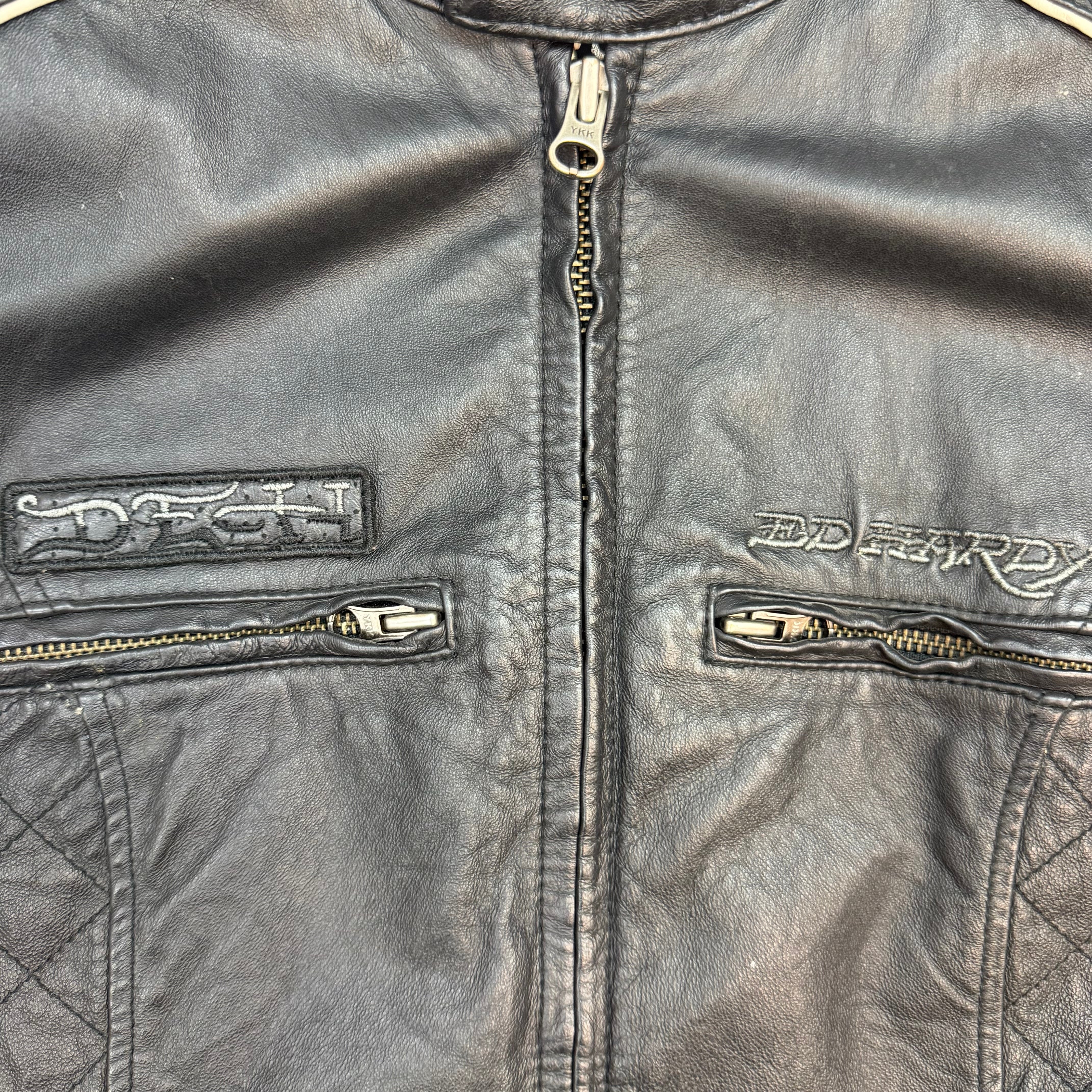 (W) Vintage Ed Hardy “Live to Ride”Leather Motorcycle Jacket Black