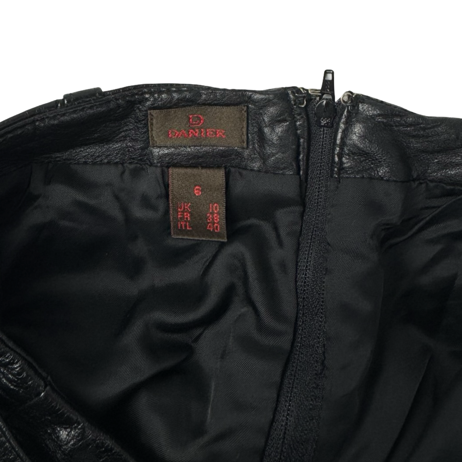(W) Vintage 90s Danier Black Leather Zip Mini Skirt