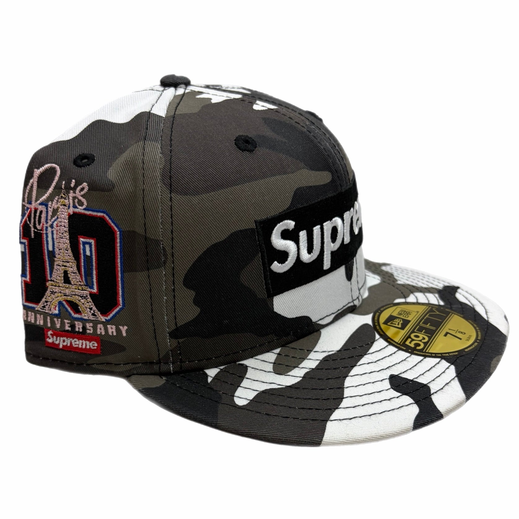 Supreme Paris 10 Year Anniversary Box Logo Snow Camo New Era Fitted Hat