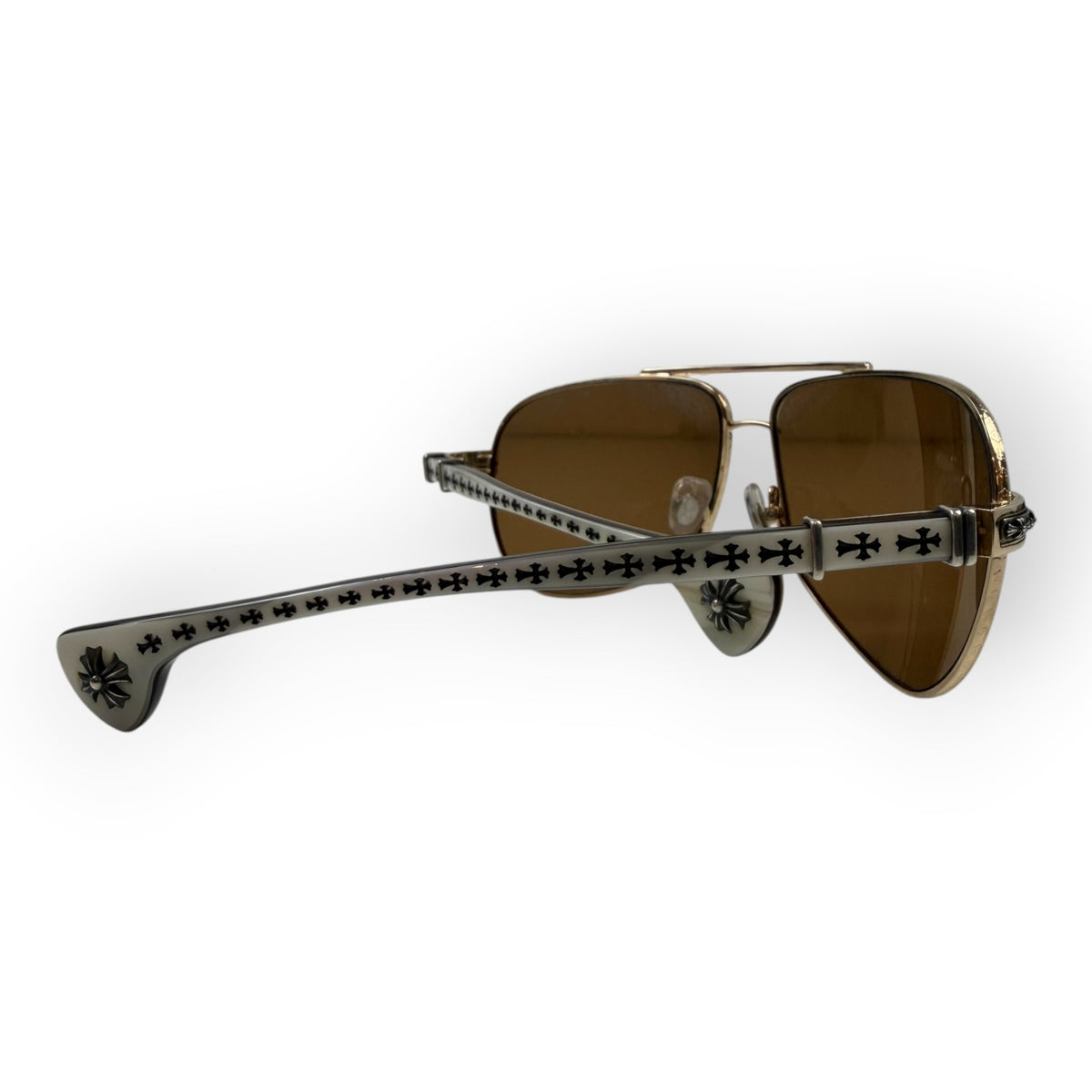 Chrome Hearts The Beast Cross Aviator SunGlasses White/Gold
