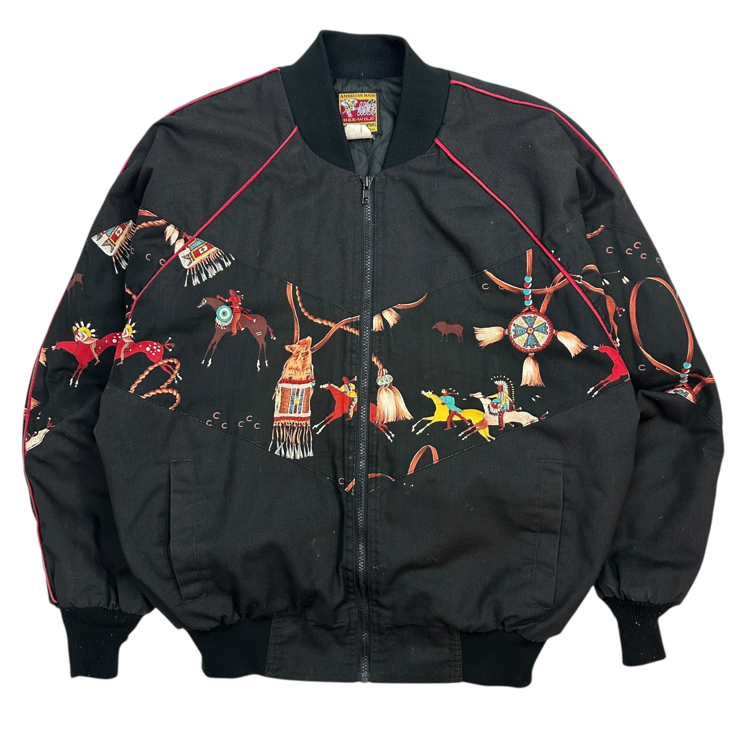 Vintage Bee-Wild Patterned Bomber Jacket Black