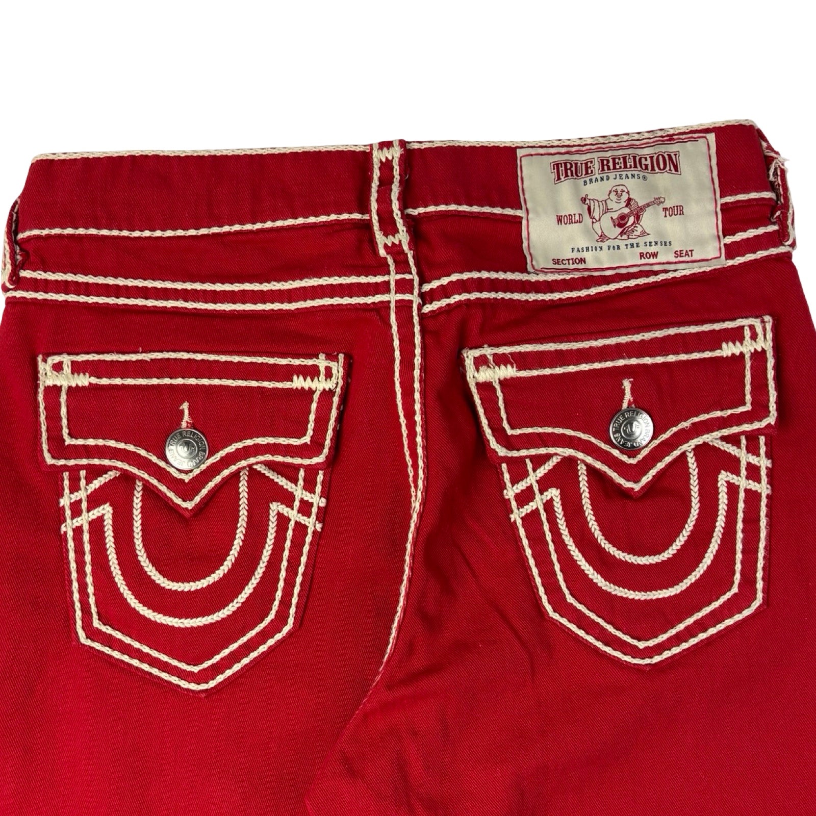 True Religion Vinny Ultra Baggy Denim Embroidered Bottoms Red