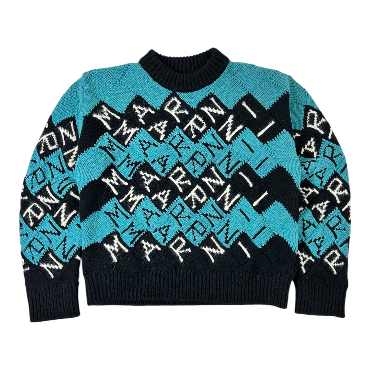 Marni Logo-Intarsia Virgin Wool Sweater Black/Turquoise
