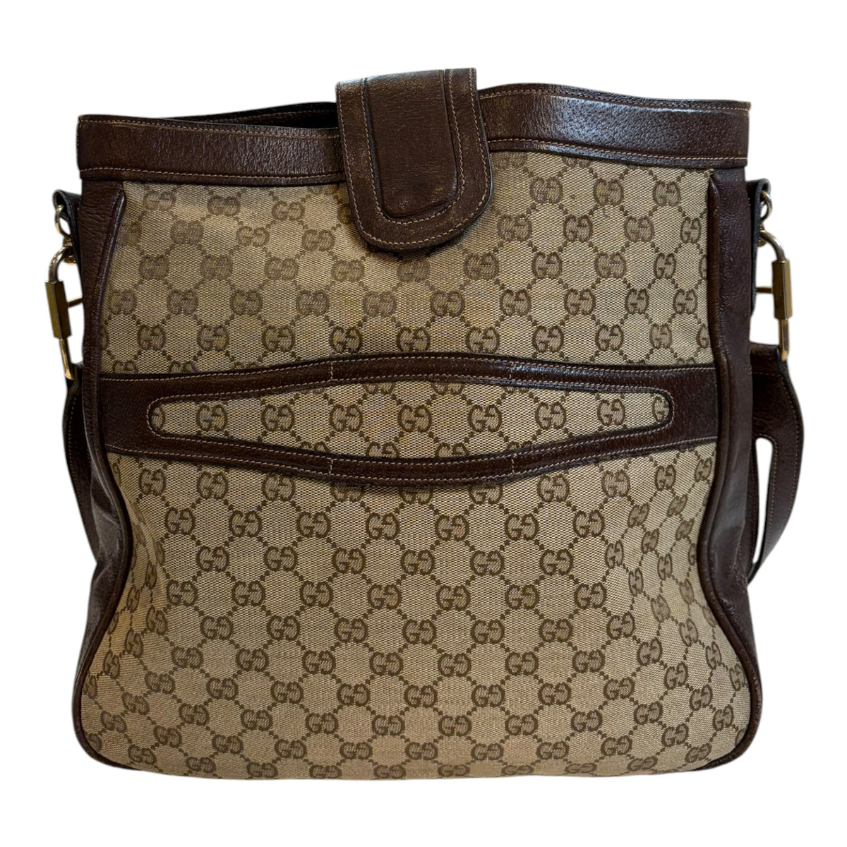 Vintage Gucci GG Supreme Canvas and Leather Shoulder/Crossbody Bag Brown/Beige