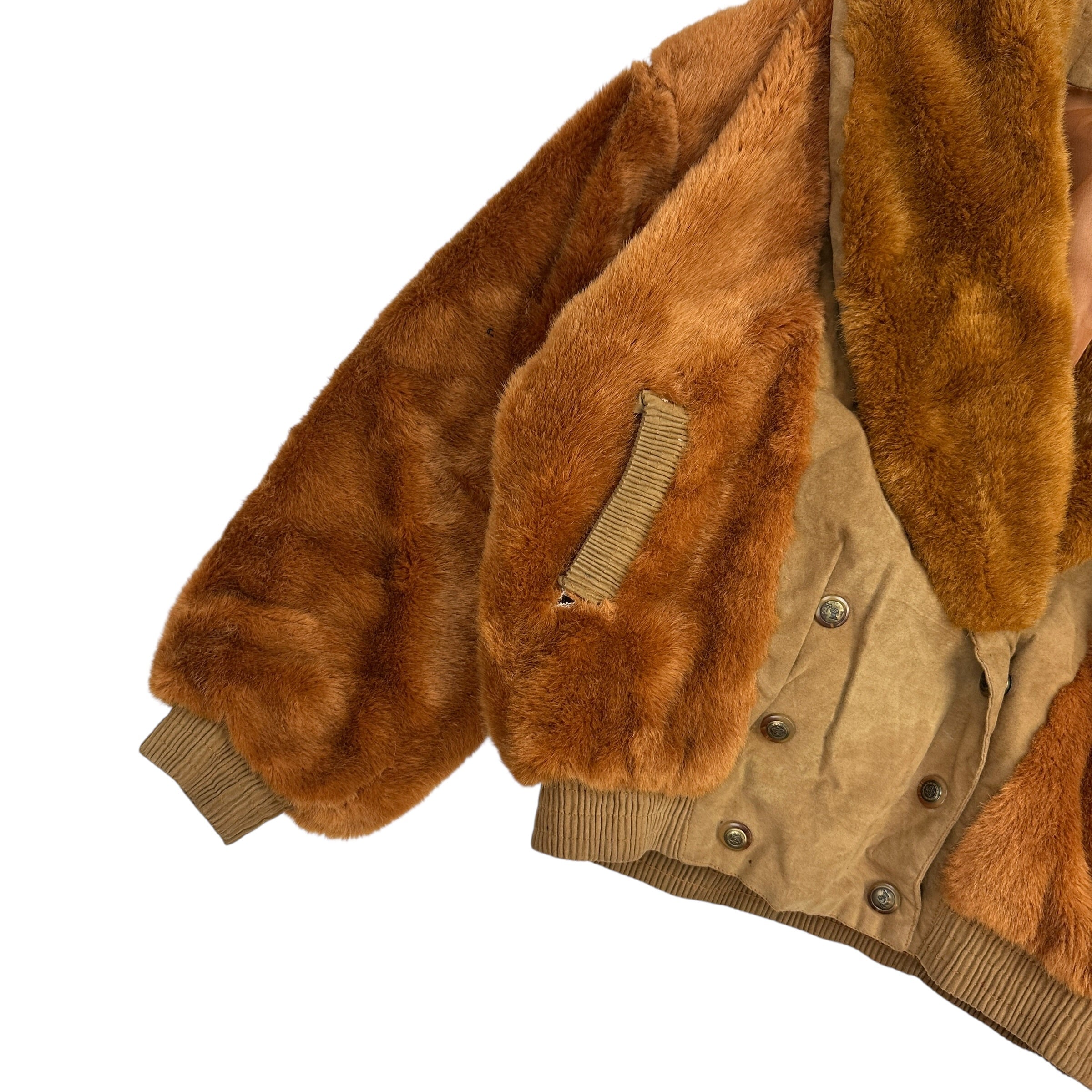 (W) Vintage Faux Fur Nubuck Bomber Jacket Light Brown