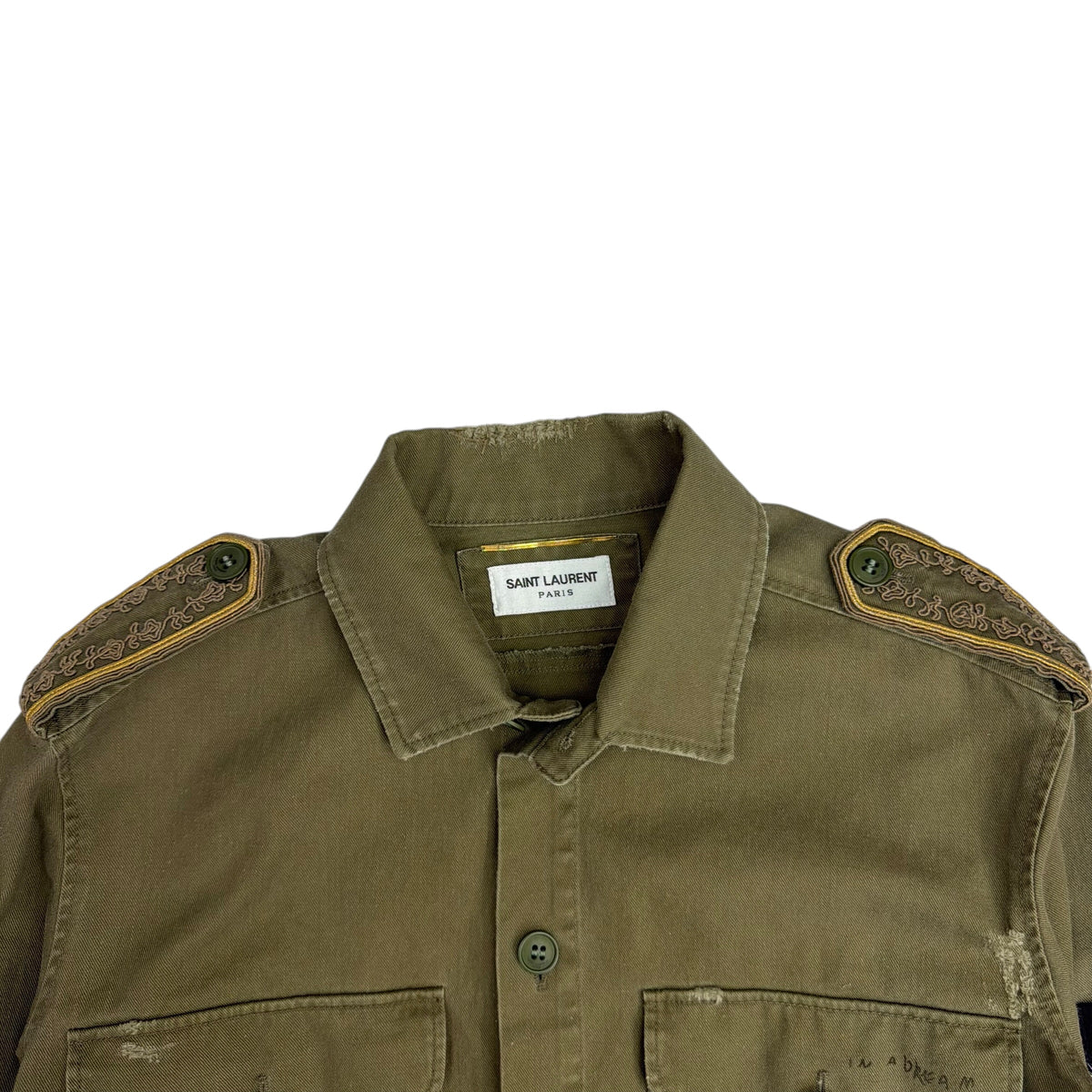 (W) Saint Laurent Paris Military Crest Work Shirt Green