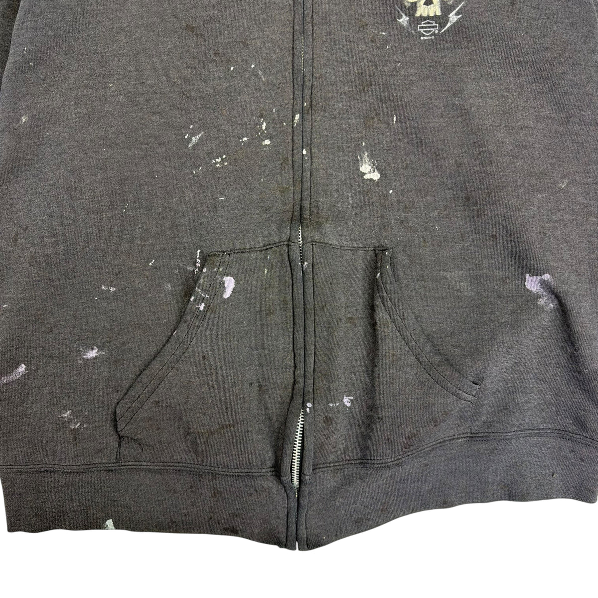 2003 Harley Davidson Paint Splatter Skull Vancouver Zip Up Faded Grey