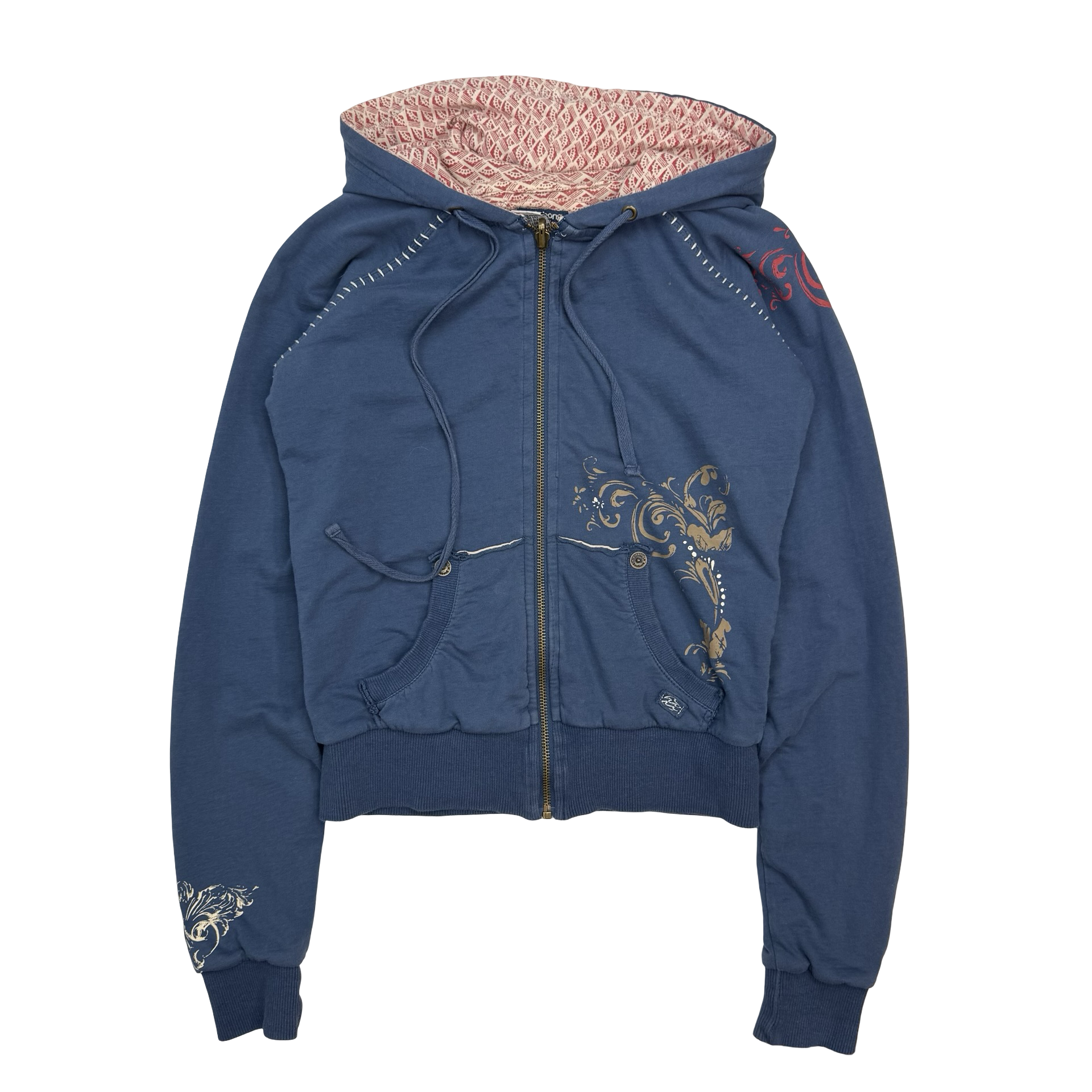 (W) Vintage Y2K Billabong Pattern Lined Zip Up Sweater Blue