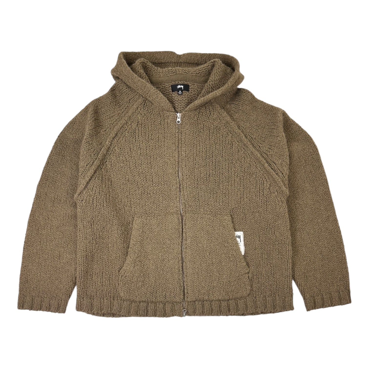 Stussy Chunky Knit Zip Up Hoodie Green