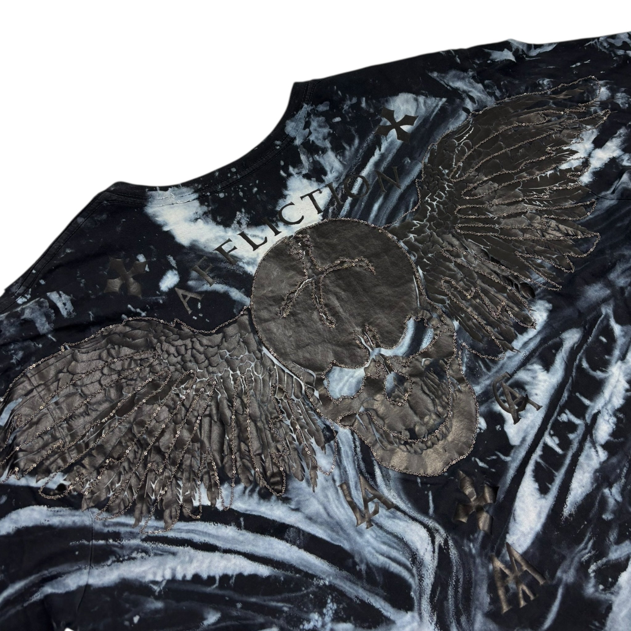 Vintage Y2K Affliction Winged Skull Tie Dye T-Shirt
