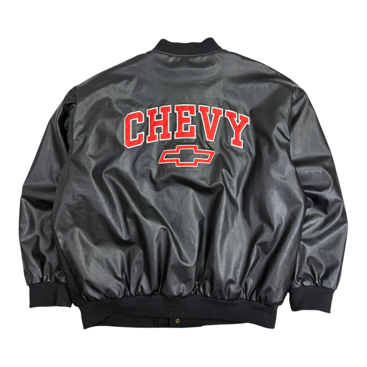 Vintage Chevy Racing Leather Bomber Jacket Black