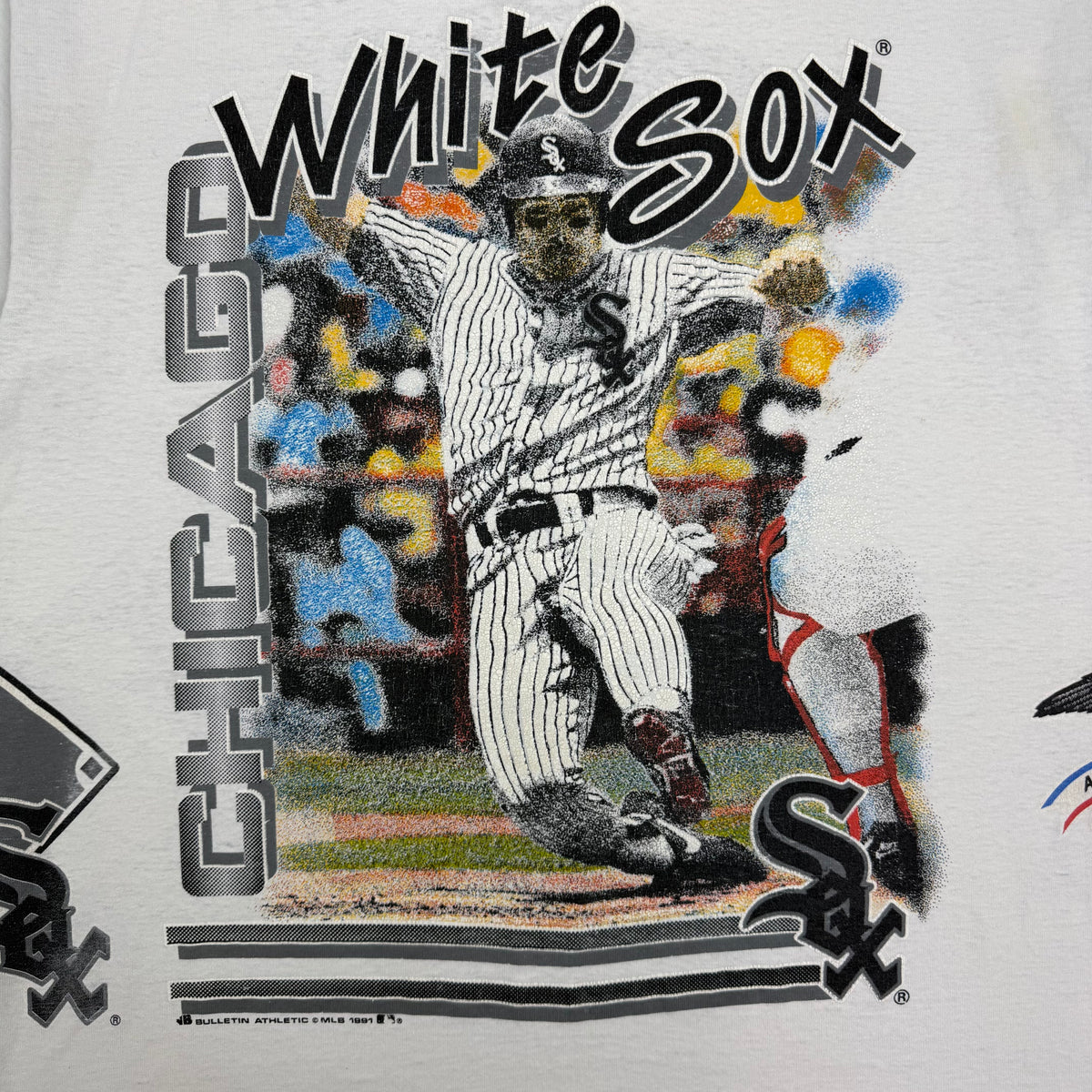1991 Chicago White Sox Bulletin Athletic All Over Print Logo Tee White