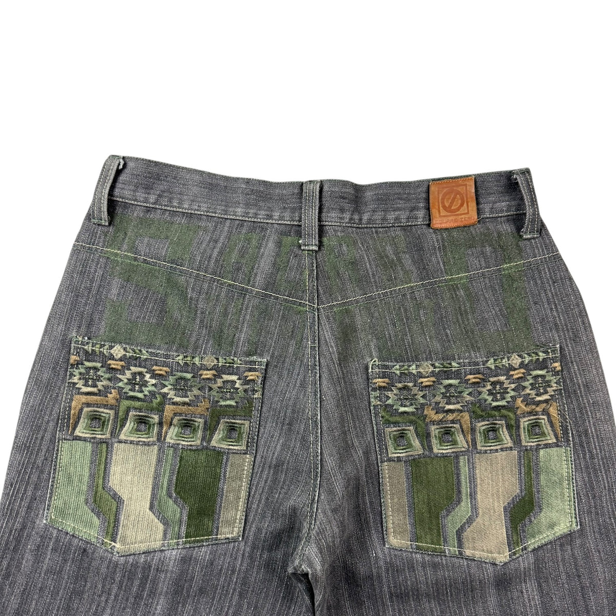 Vintage Square Zero Pattern Pocket Pants Grey