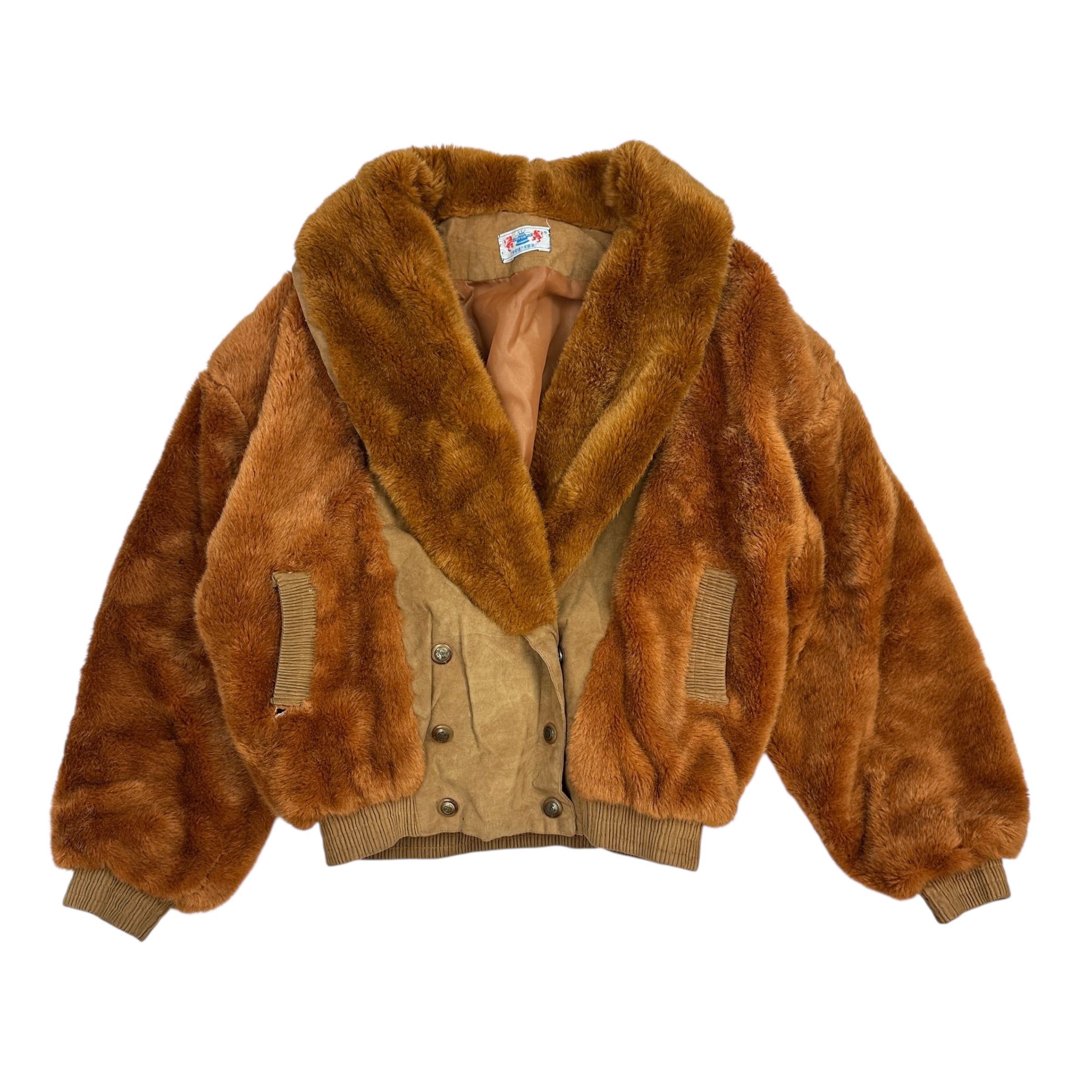 (W) Vintage Faux Fur Nubuck Bomber Jacket Light Brown