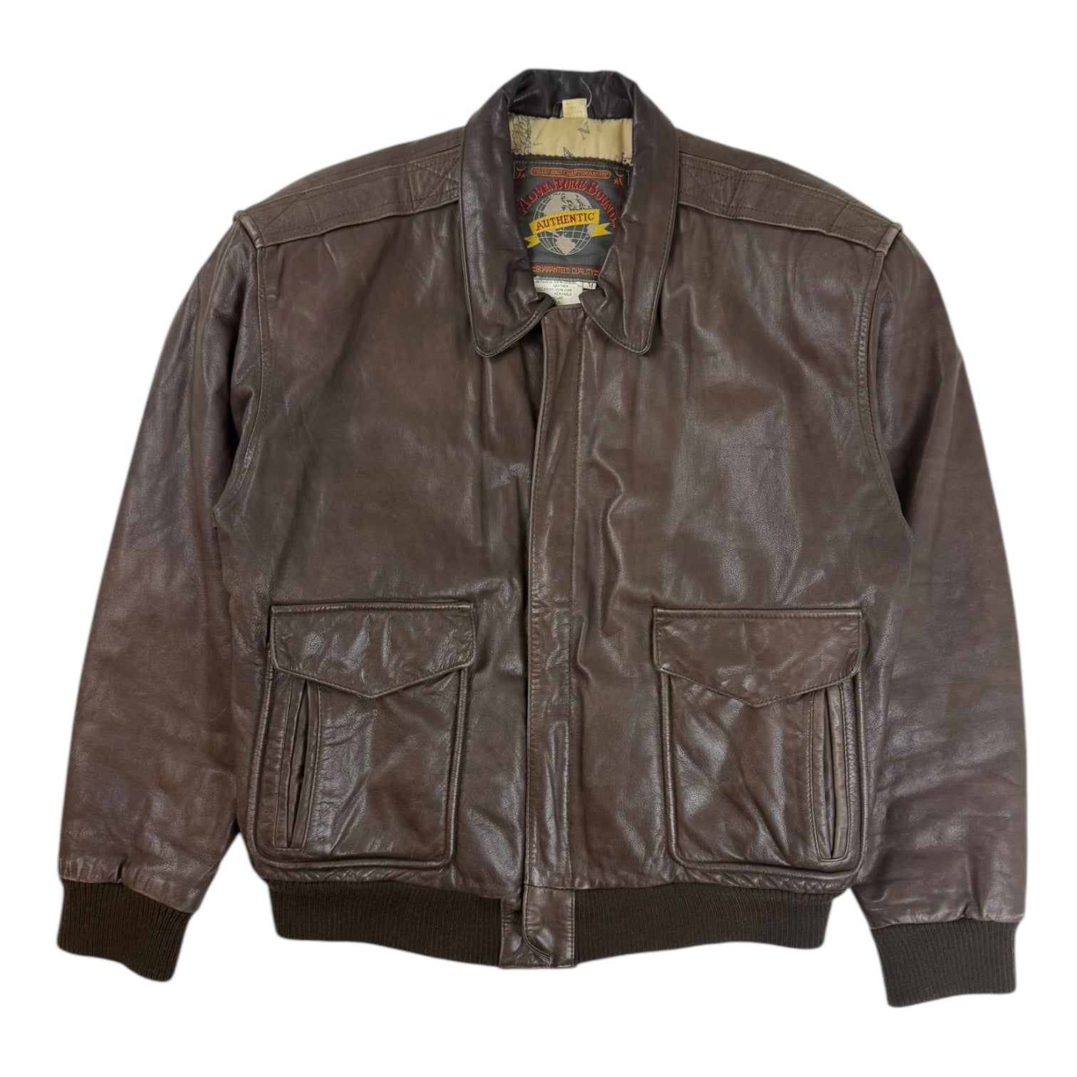 Vintage Adventure Bound Leather Bomber Jacket Brown