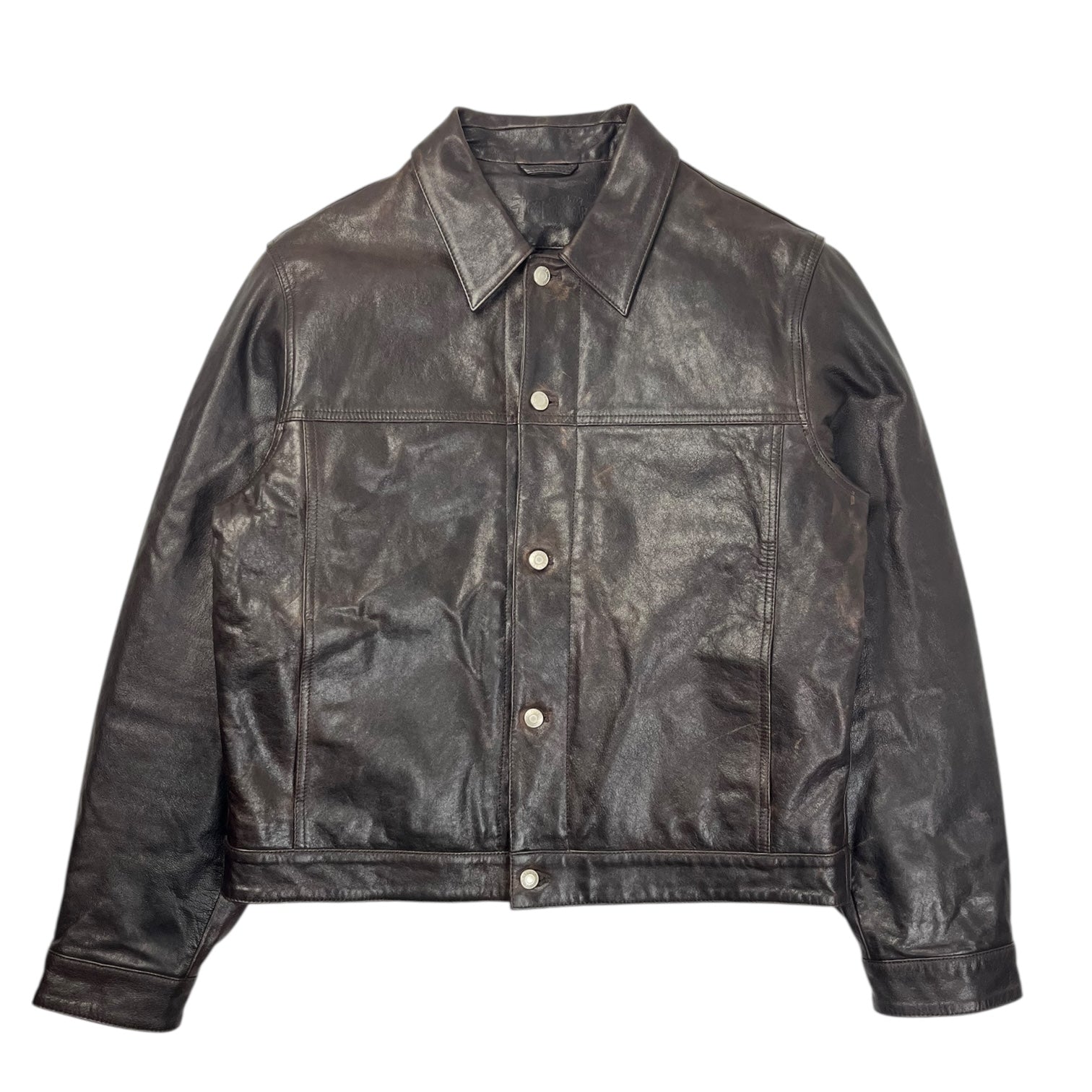 Stussy Leather Trucker Jacket Dark Brown