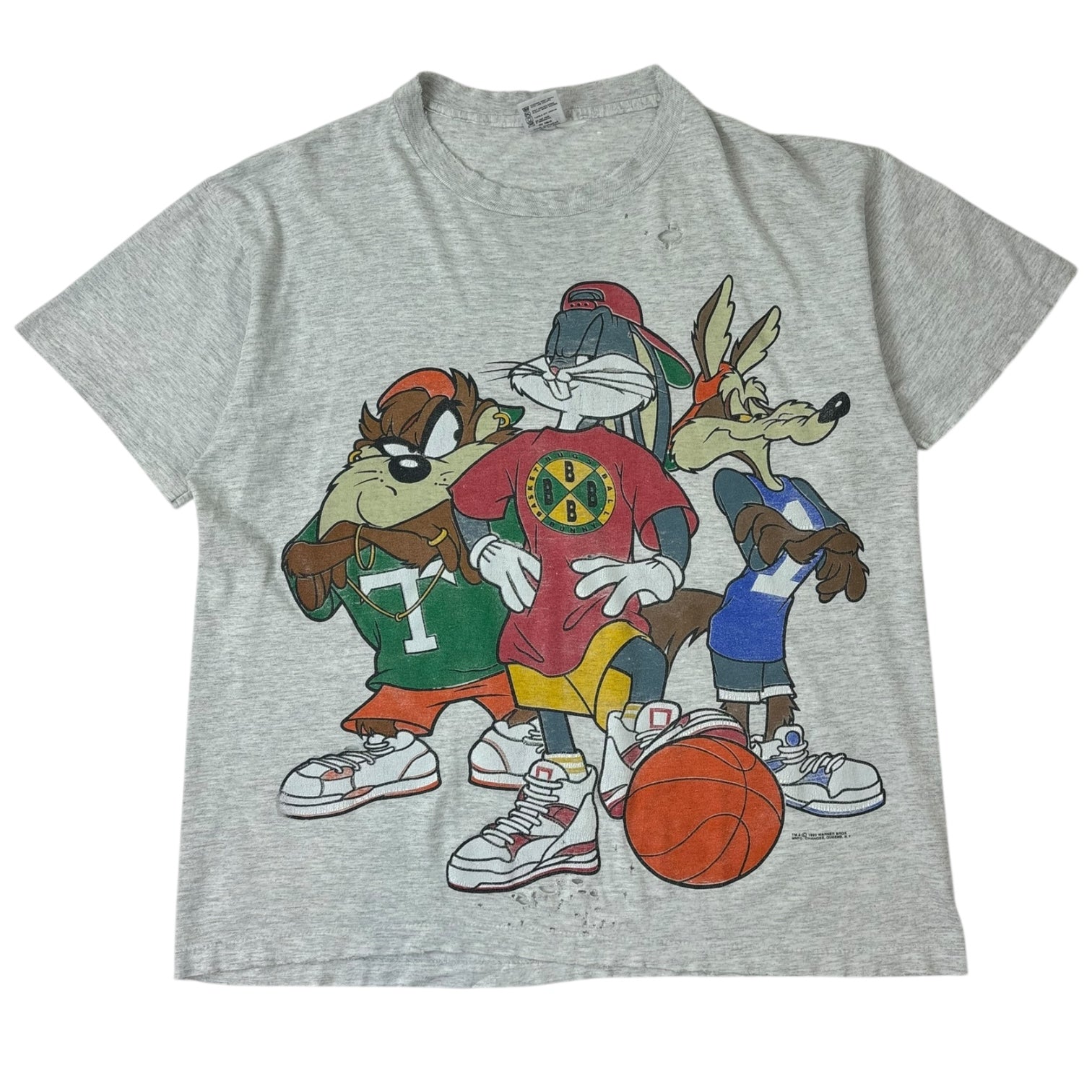Vintage 1993 Looney Tunes Cross Colours Basketball T-Shirt Grey
