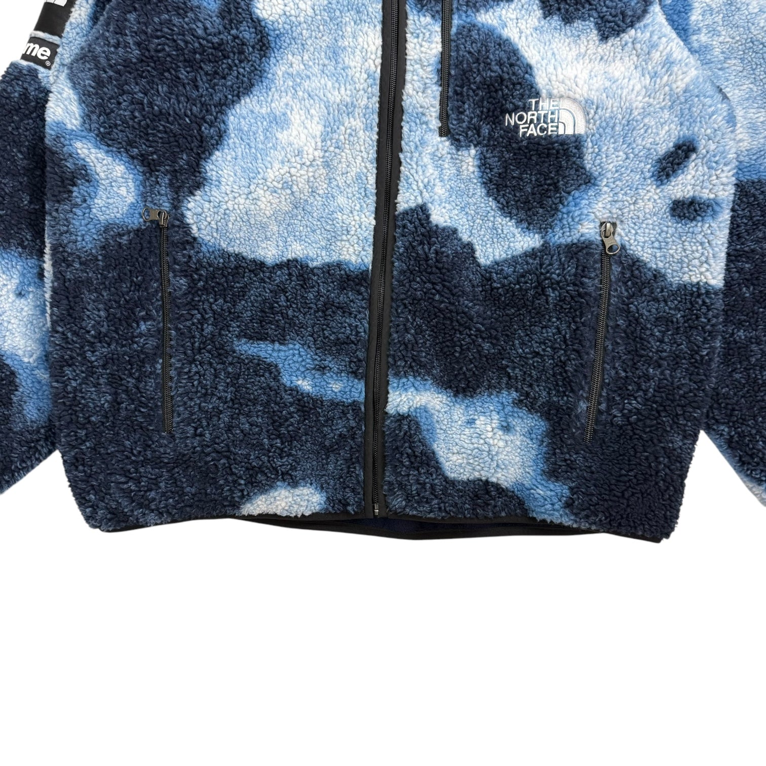 Supreme x North Face Bleached Denim Print Fleece Jacket Indigo