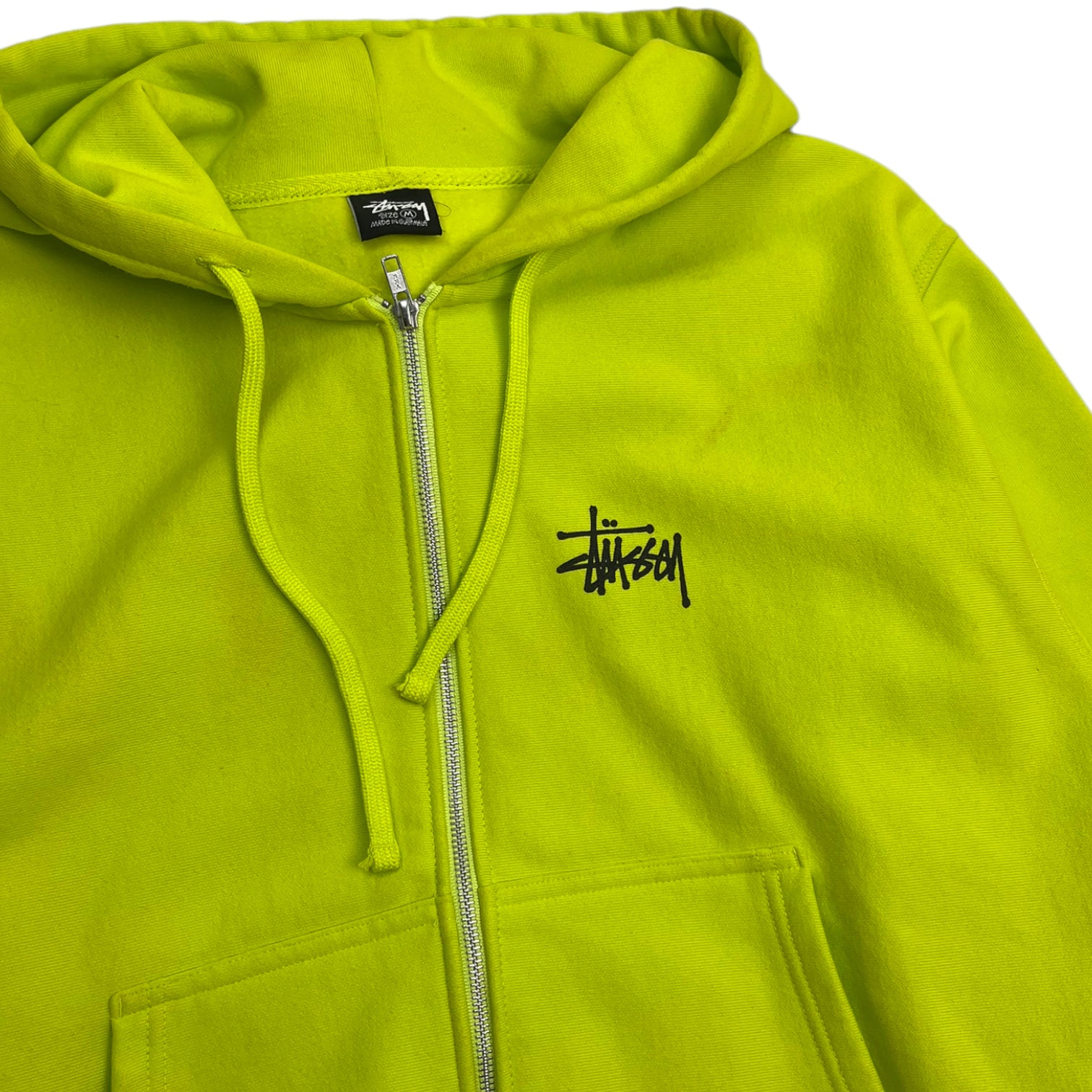 Stussy Spellout Logo Zip Up Hoodie Highlighter Green