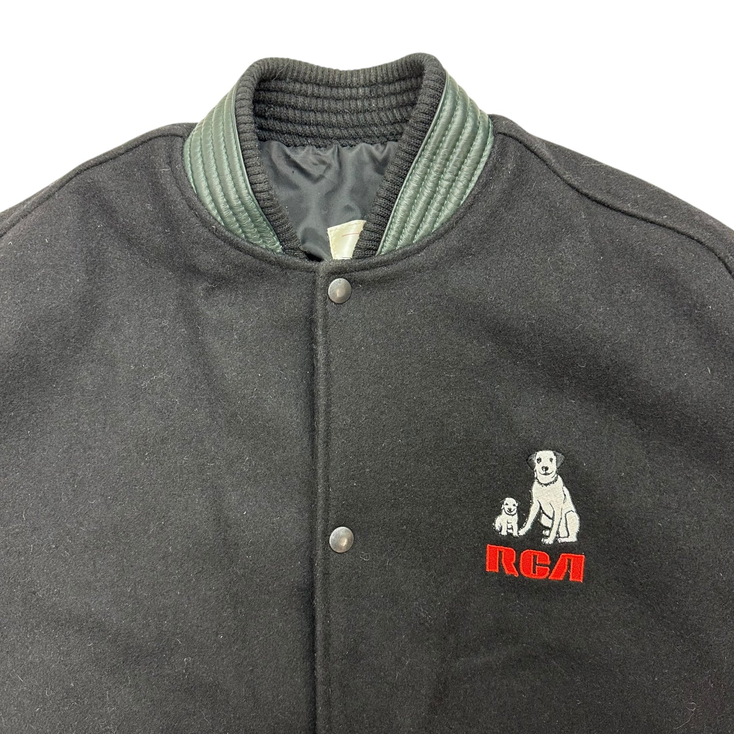 Vintage RCA Cameras Leather Wool Bomber Jacket