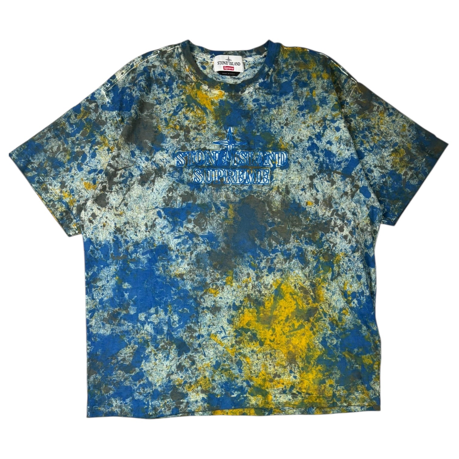 Supreme x Stone Island Embroidered Paint Ball T-Shirt Blue/Yellow