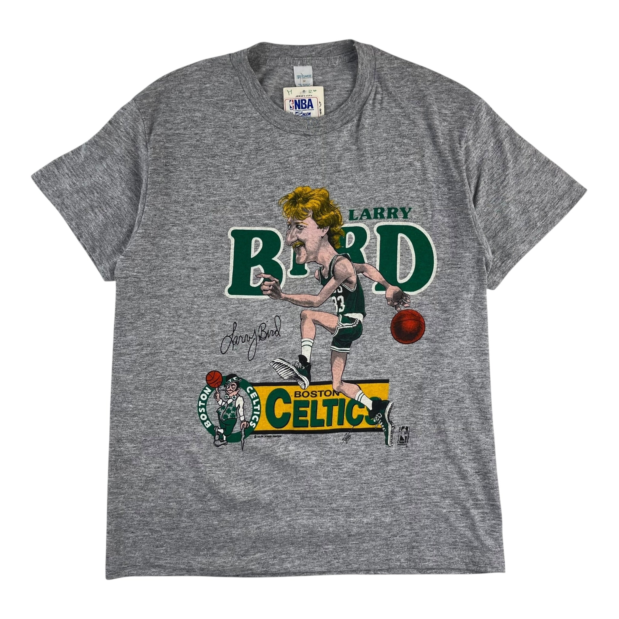 Vintage Boston Celtics Larry Bird Caricature T-Shirt Grey