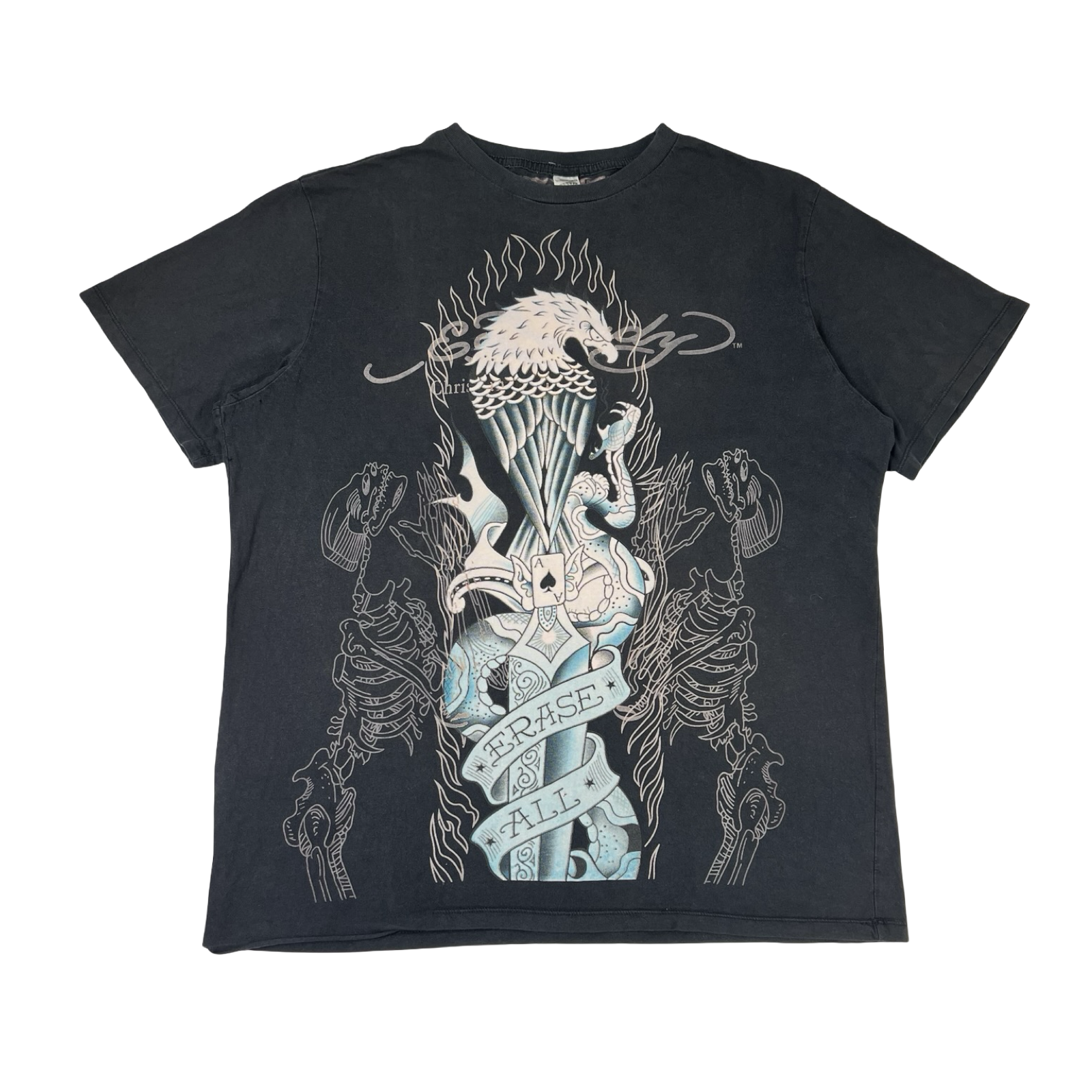 Y2K vintage Ed Hardy Erase All Eagle & Dagger T-Shirt
