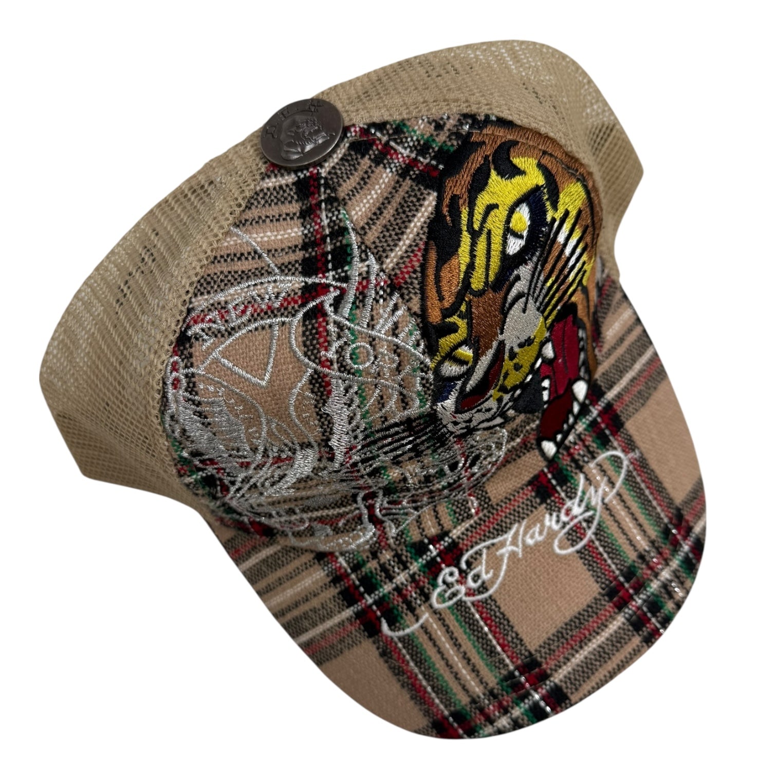 Vintage Y2K Ed Hardy Checkered Trucker Hat