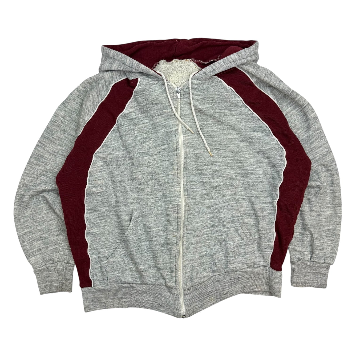 1980's "Keep on Trucking" Two Tone Zip Up Hoodie Heather Grey/Red