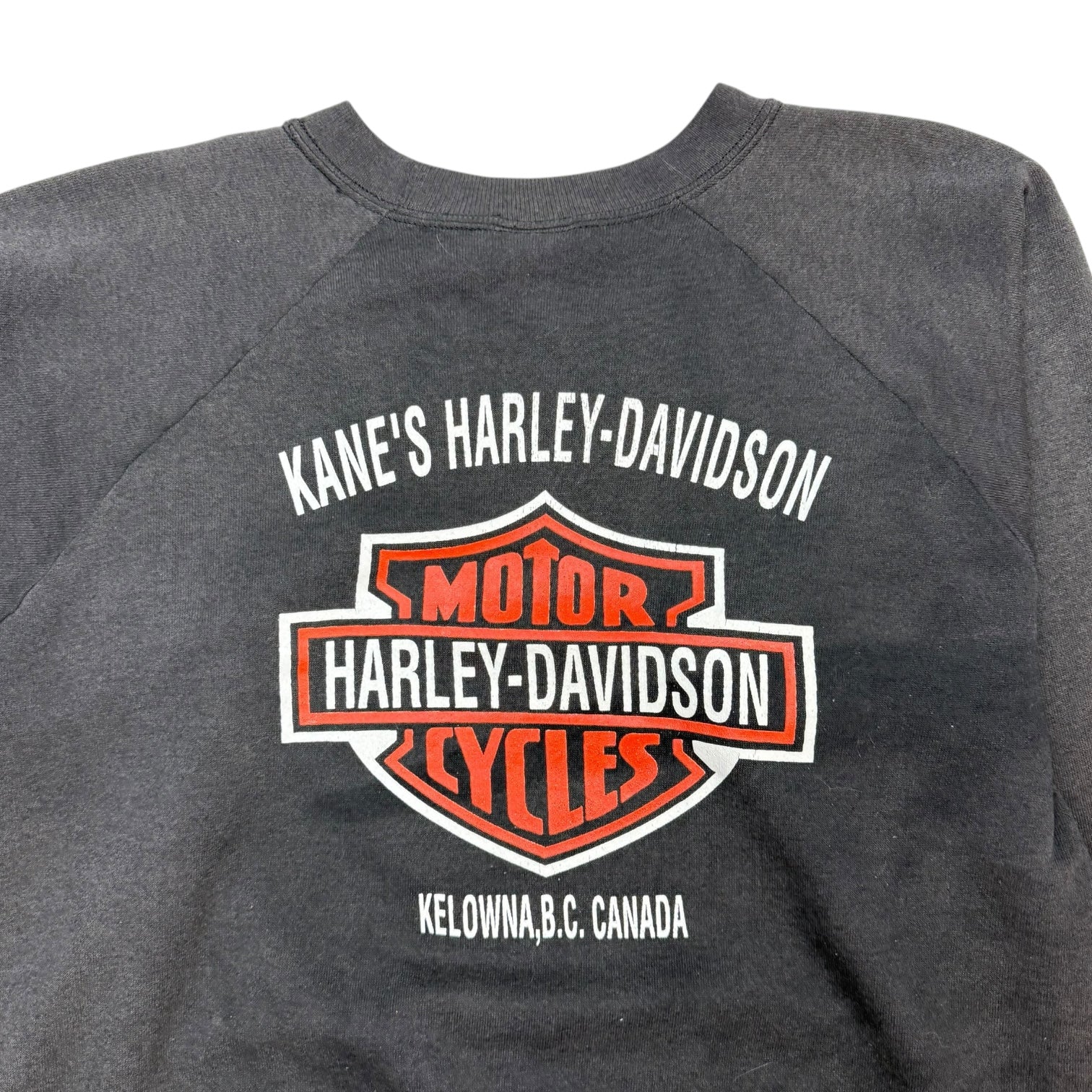 Vintage Harley Davidson 3D Emblem Rose Butterfly Crewneck Faded Black