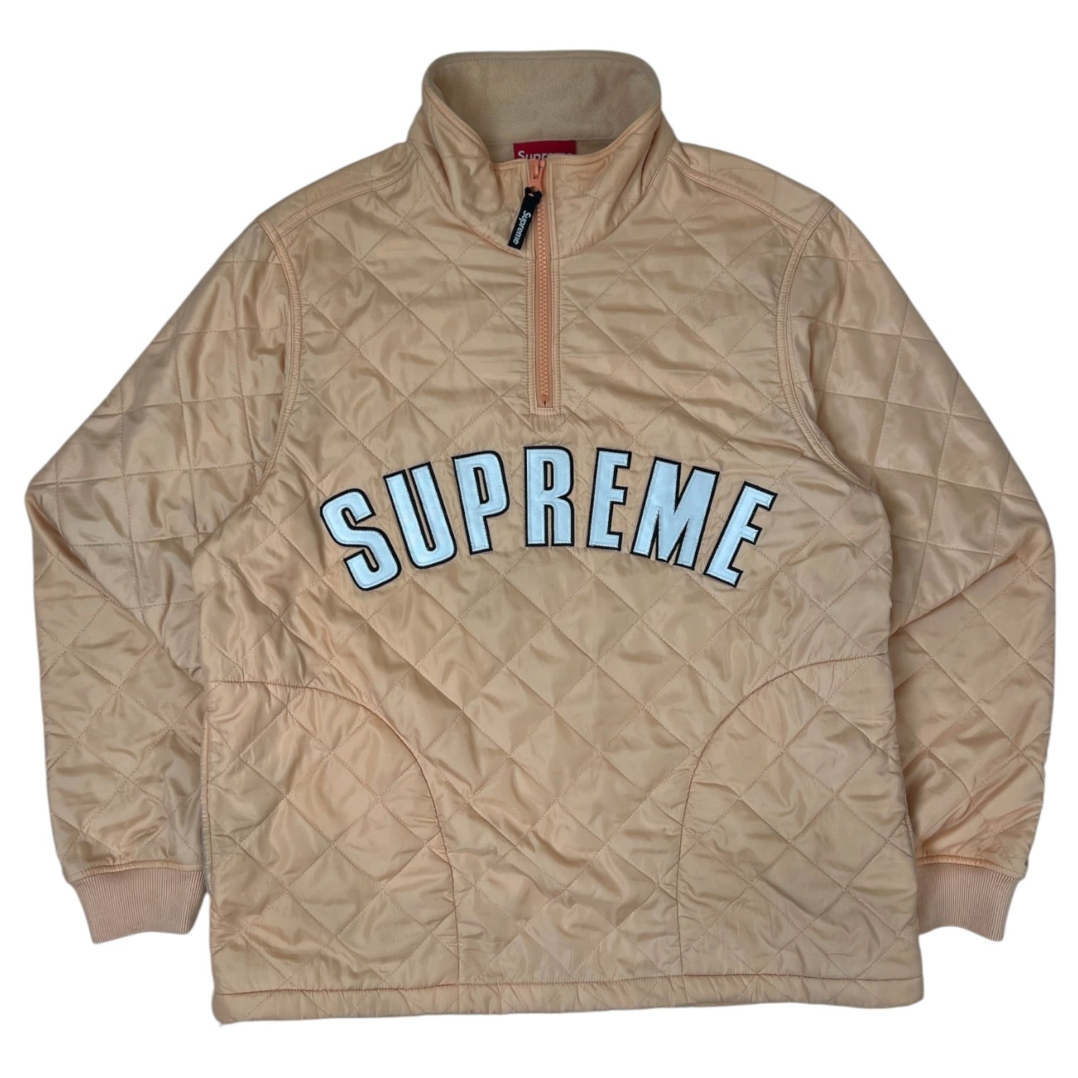 Supreme Arc Logo Quilted Half Zip Pullover Peach