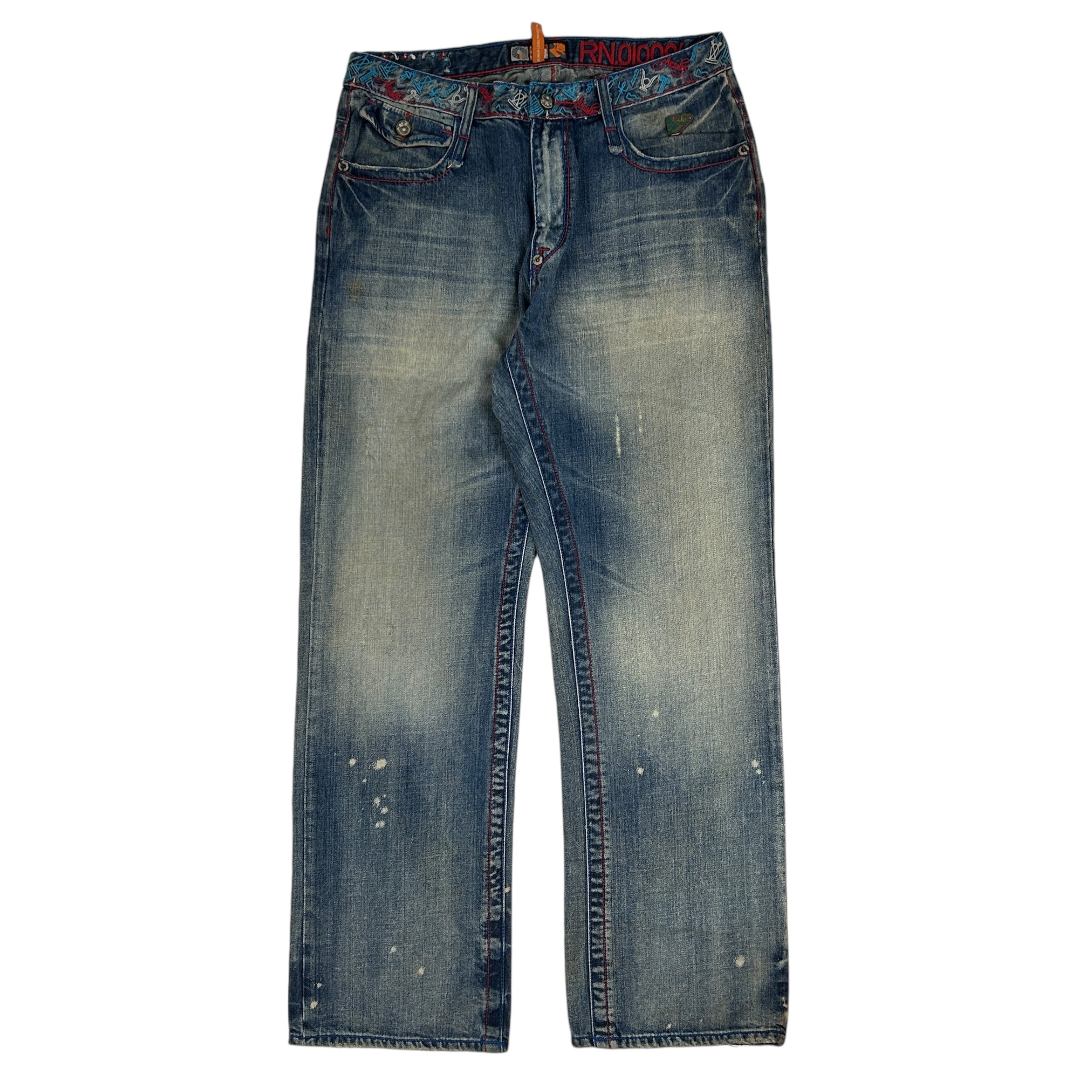 Y2K Akademiks Embroidered Denim Jeans Washed Blue