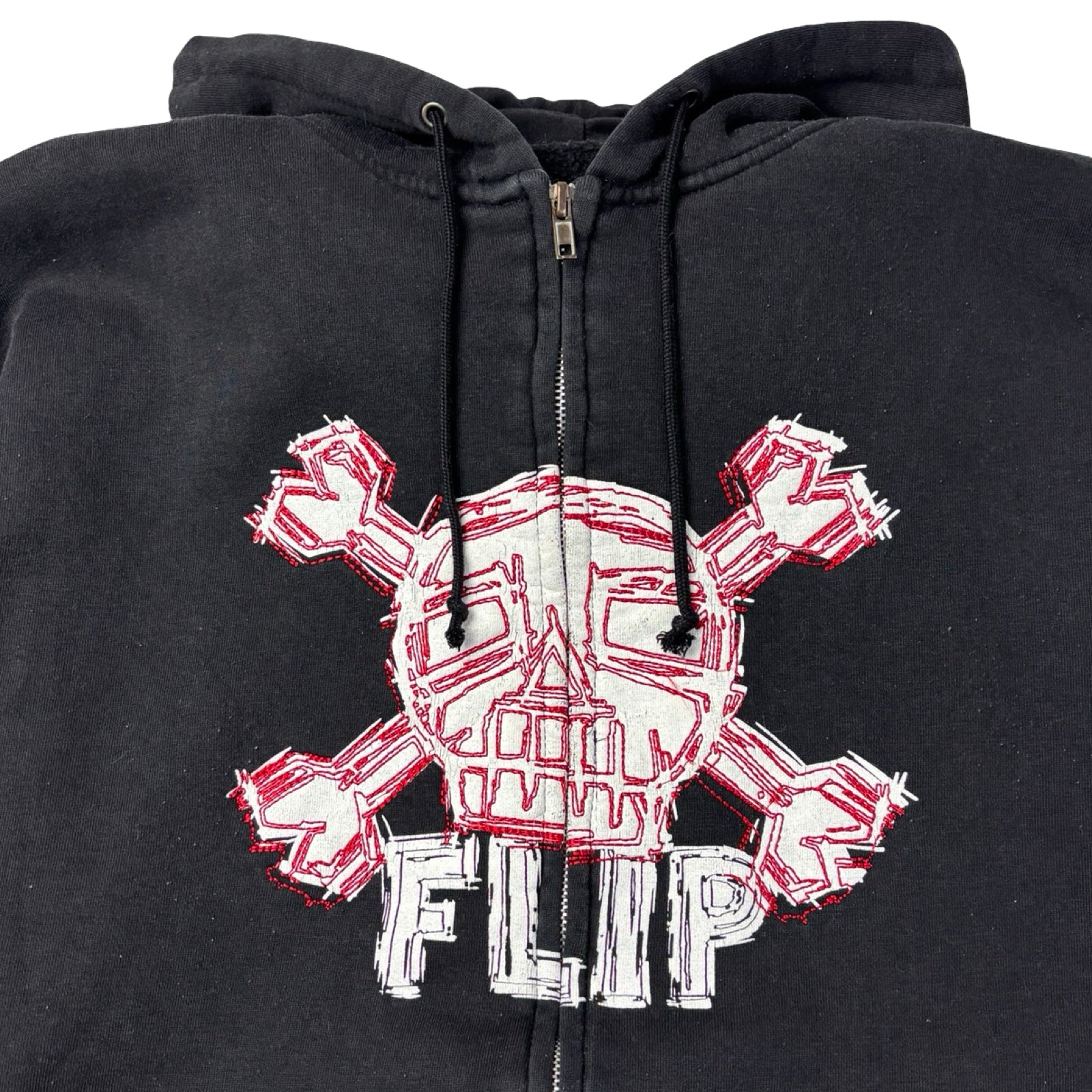 Vintage Flip Skateboards Skull & Crossbones Full Zip Hoodie Black