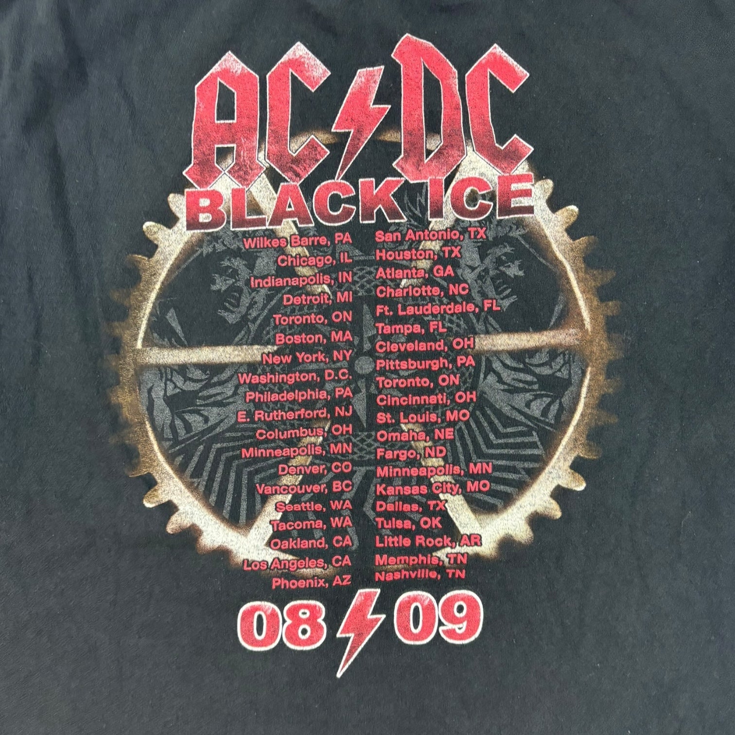 Vintage 2008 AC/DC Black Ice Tour T-Shirt Black