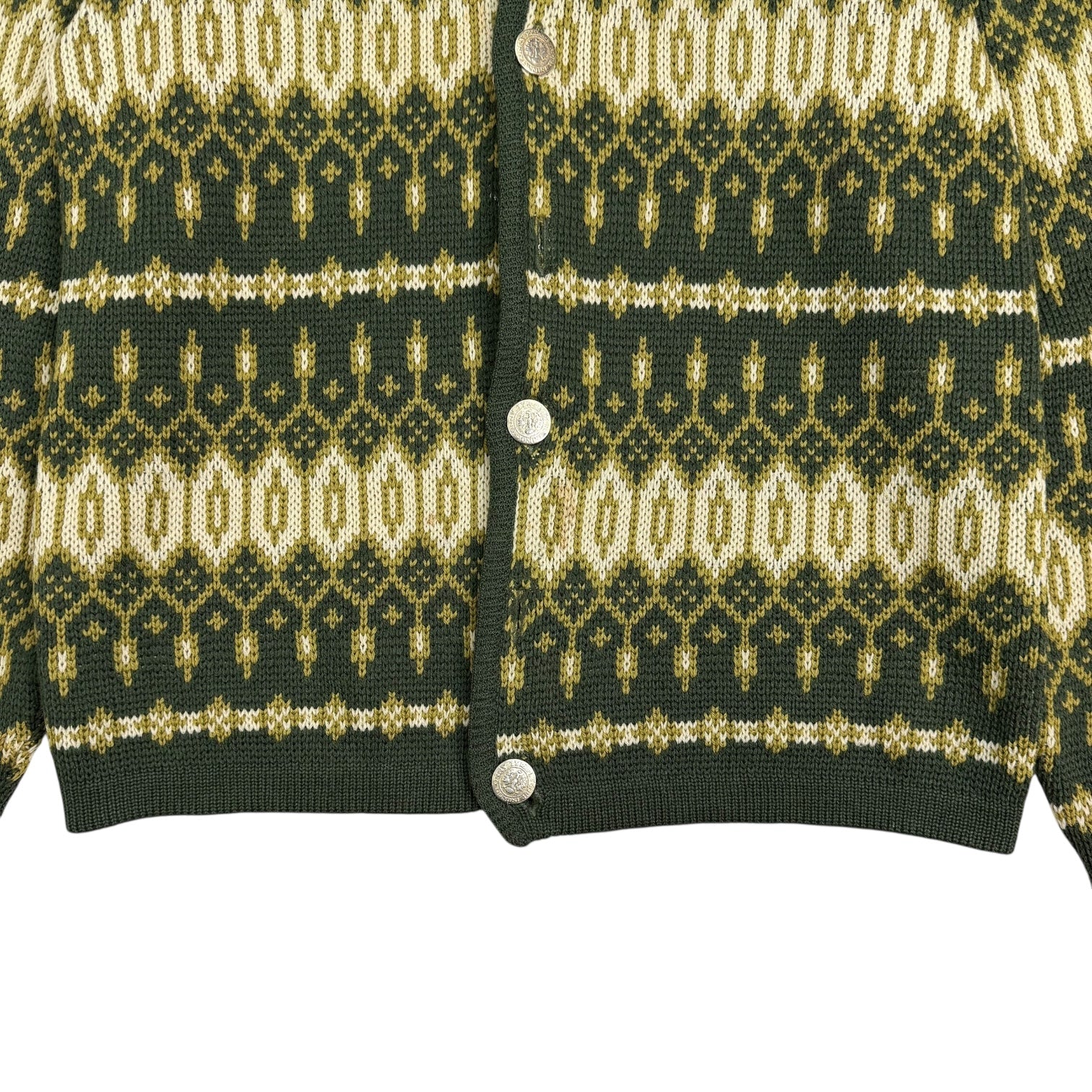 Vintage White Ram Knit Wool Cardigan Green