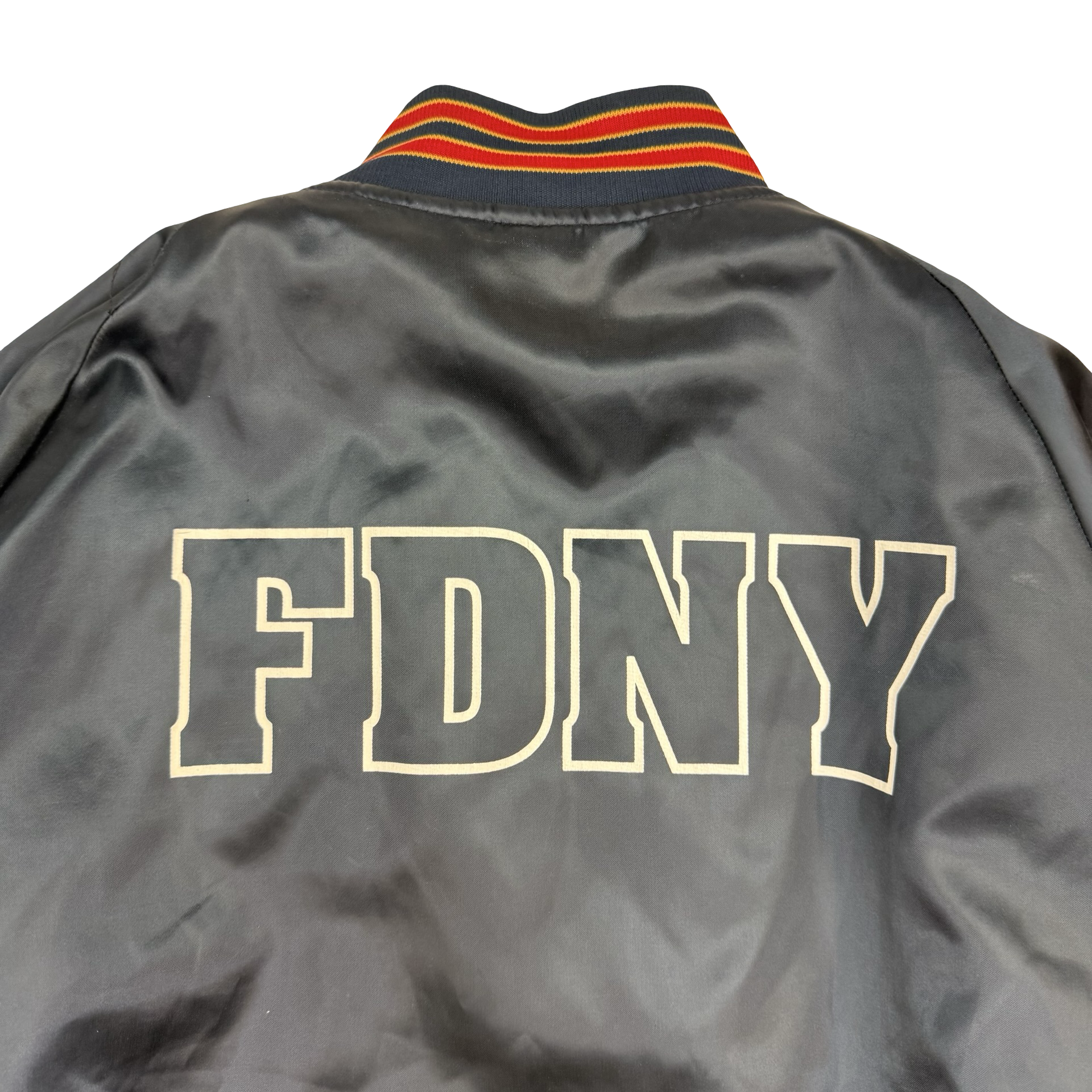Vintage FDNY Satin Bomber Jacket Navy Blue
