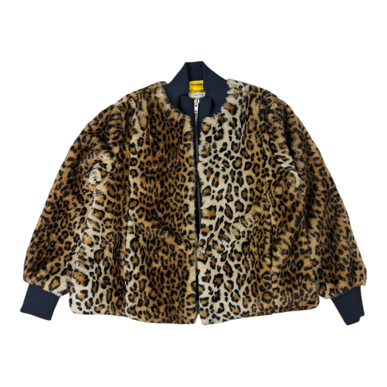 Ganni Leopard Print Fur Double Jacket