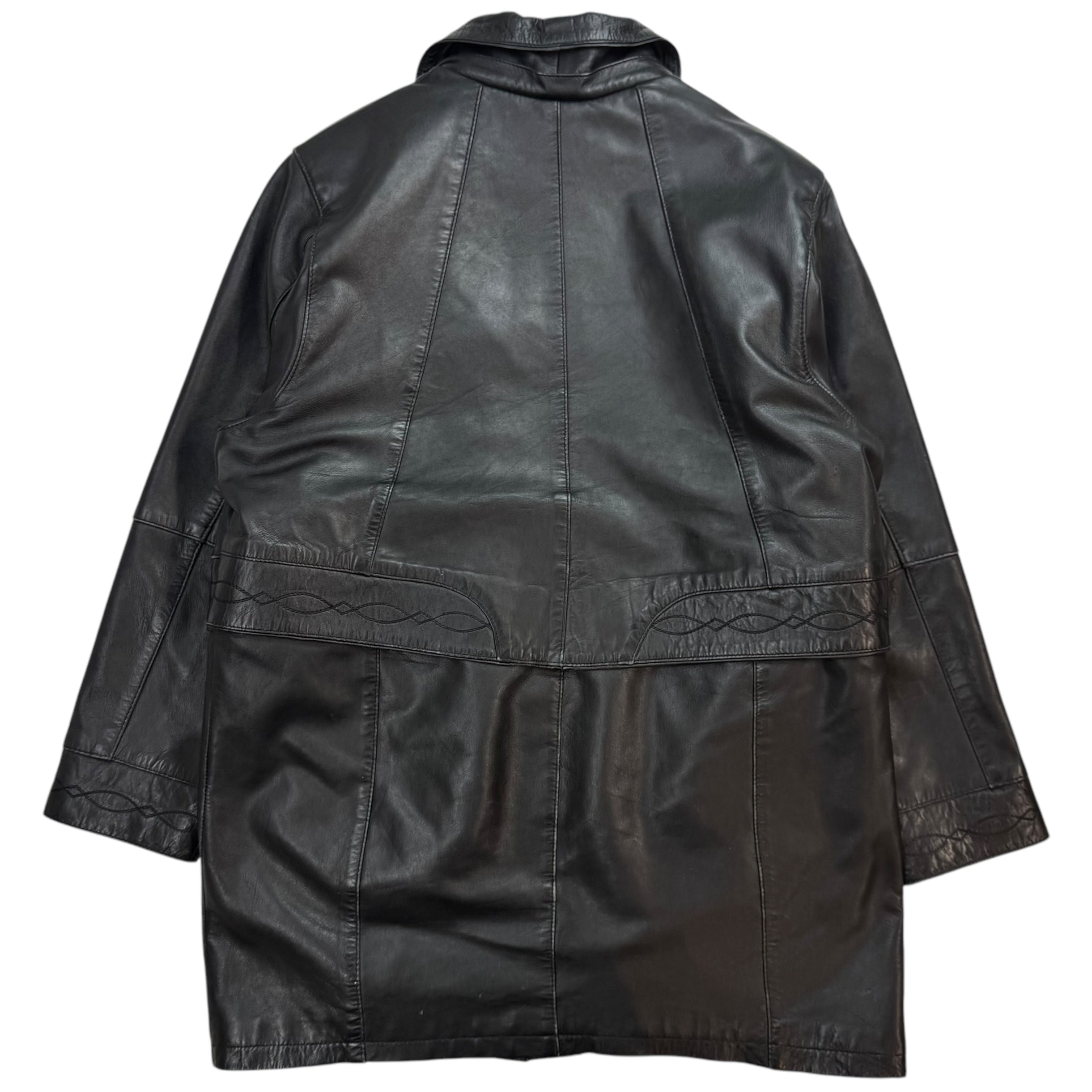 Vintage Danilo Italy Leather Trench Coat Jacket Black