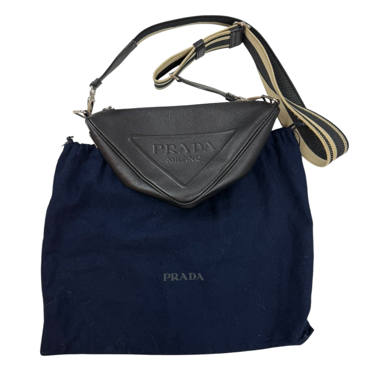 Prada Saffiano Triangle Leather Crossbody Bag Black